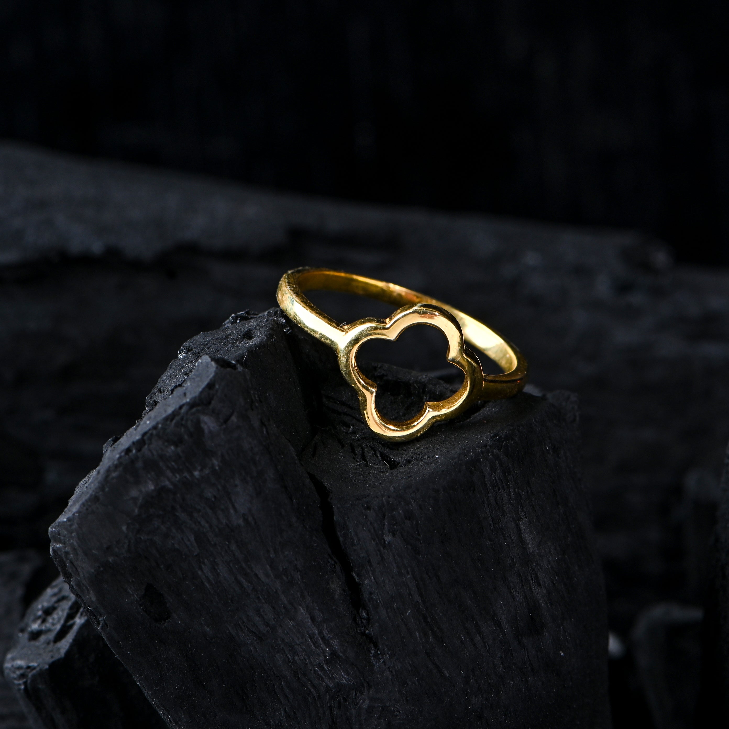 Moissanite Clover Ring in 925 Sterling Silver Gold Plated Boho Jewelry