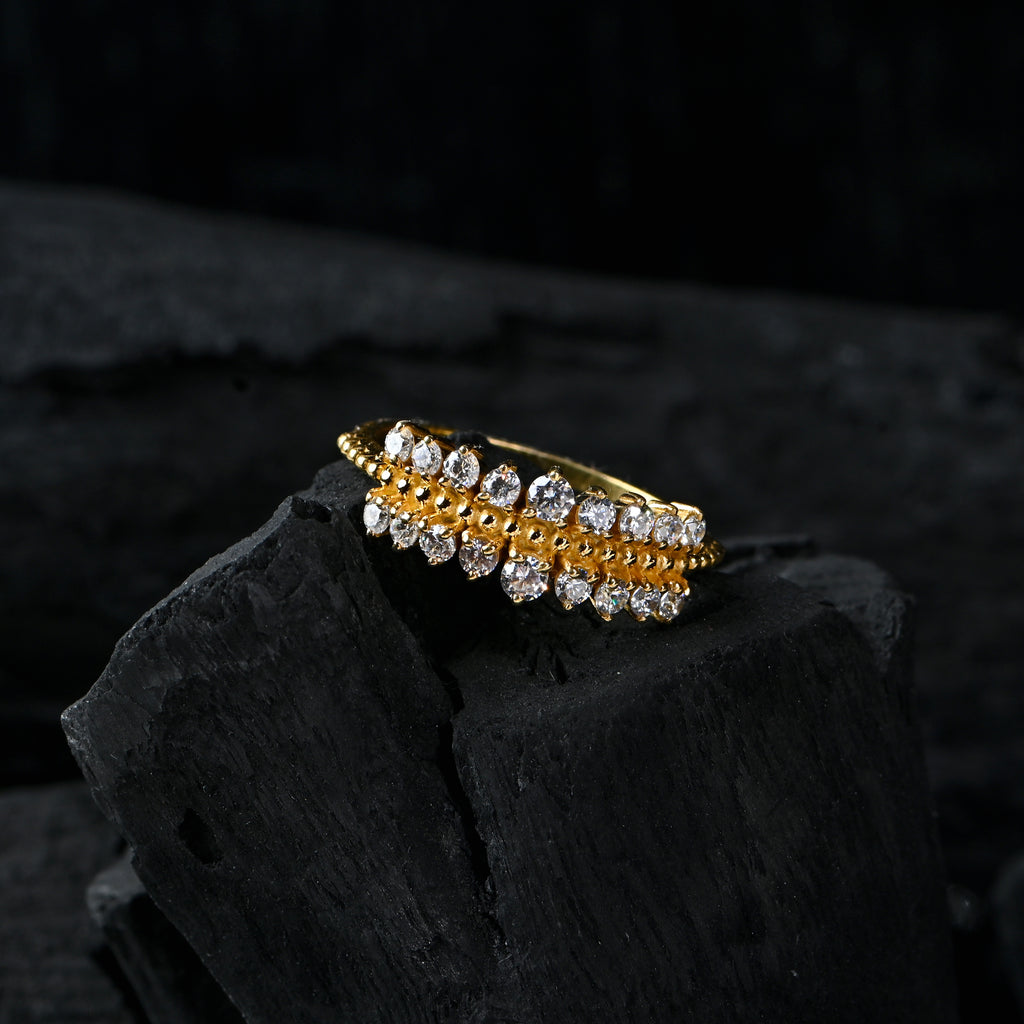 Double Row Moissanite Ring – 925 Sterling Silver with Gold Finish