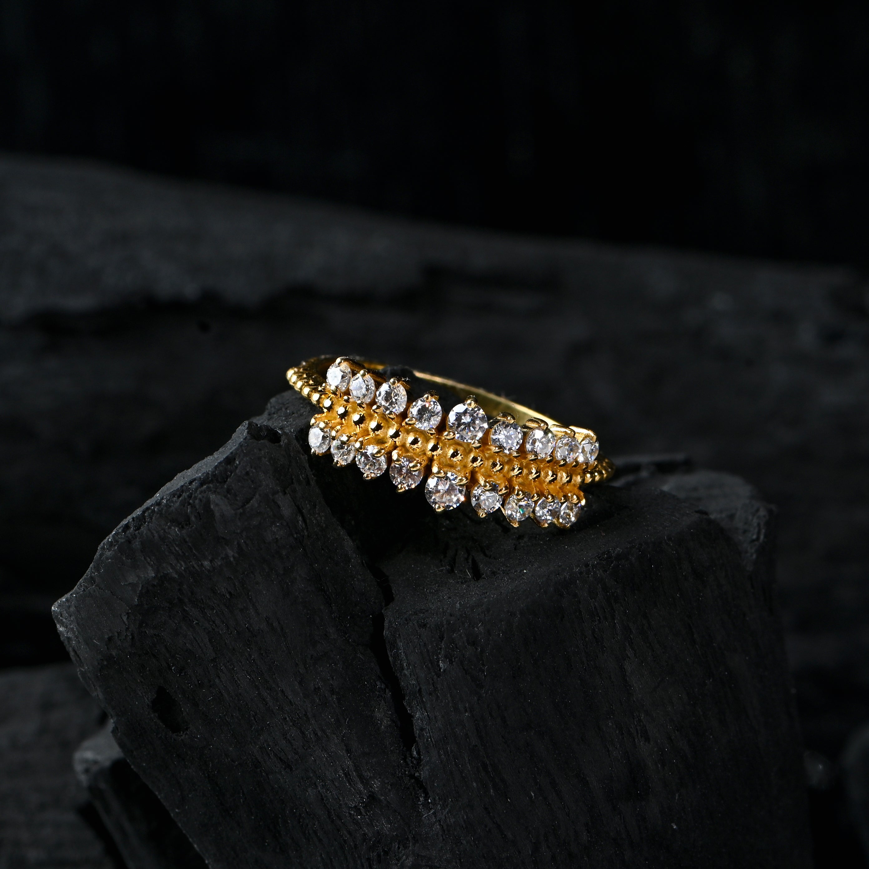 Double Row Moissanite Ring – 925 Sterling Silver with Gold Finish