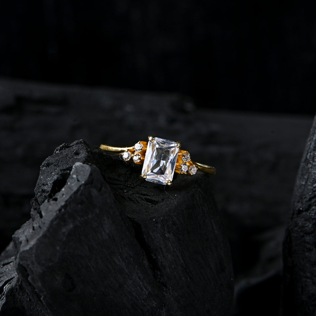 Elegant Cubic Zirconia Ring – 925 Sterling Silver with Gold Finish