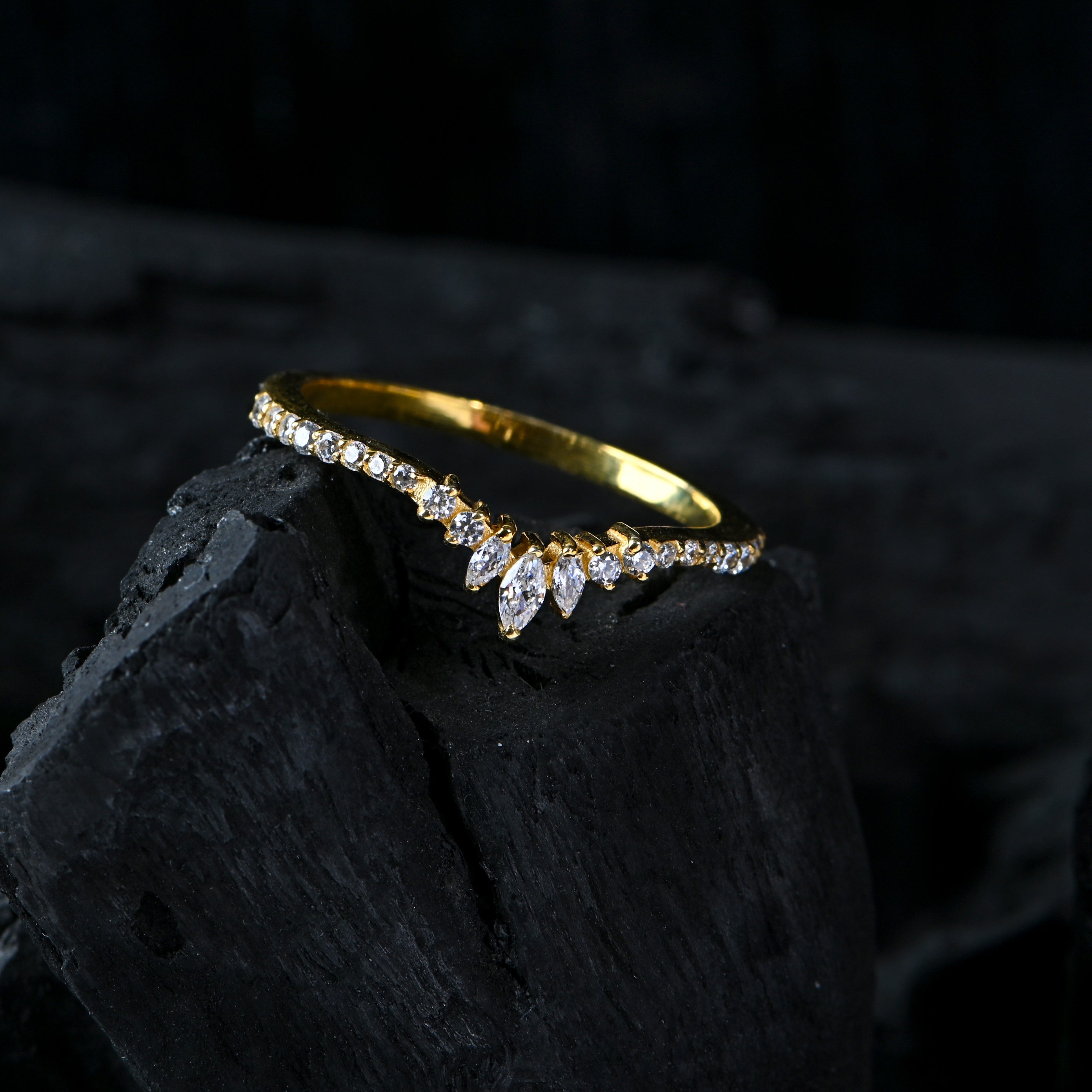 Moissanite V-Shape Ring | Solid 925 Sterling Silver with Gold Plating
