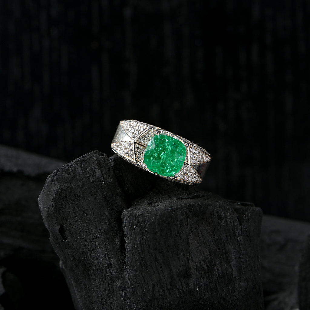 Bold Lab-Created Emerald & CZ Ring – 925 Sterling Silver Statement Ring