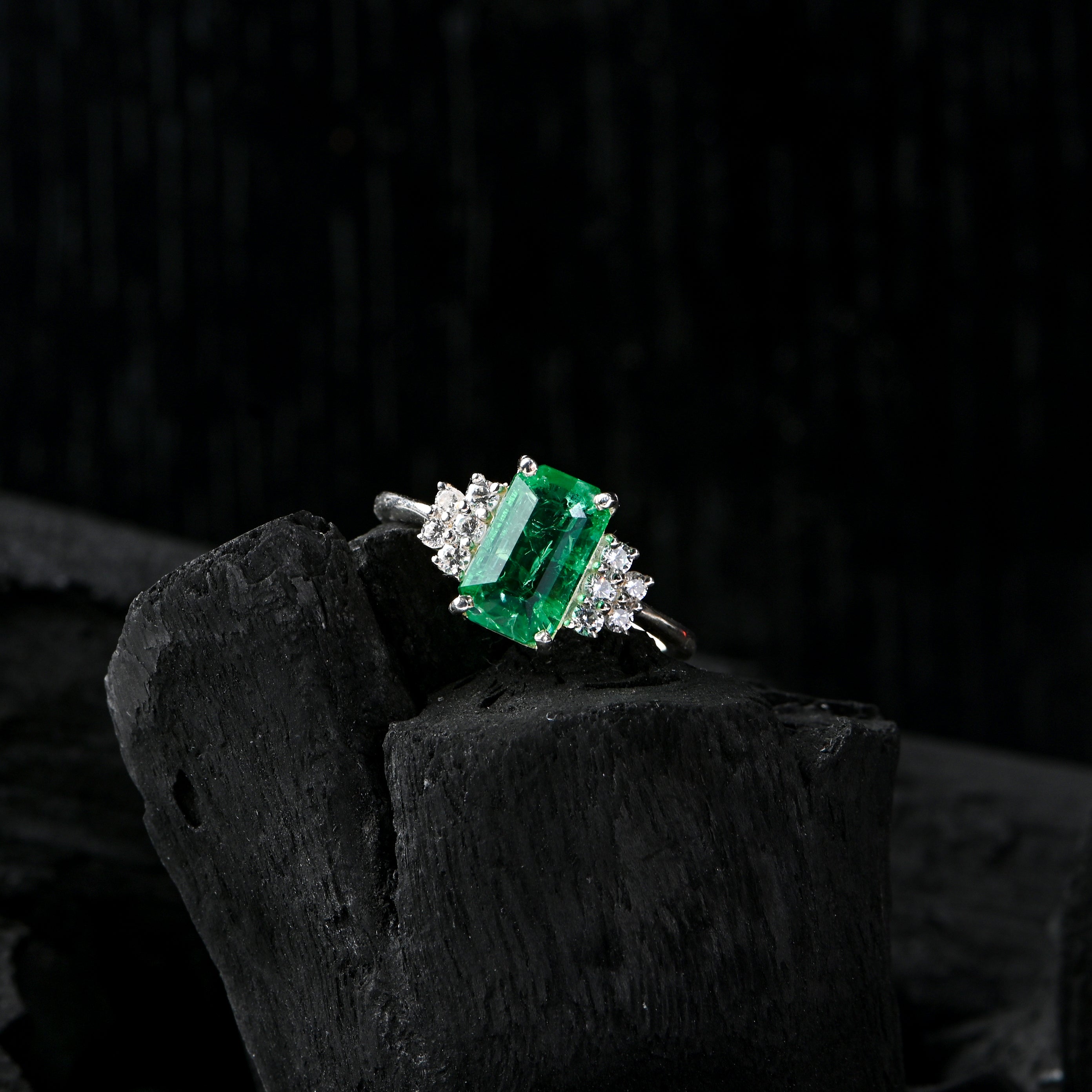Emerald Cut Lab-Created Emerald Ring – 925 Sterling Silver with CZ Accents