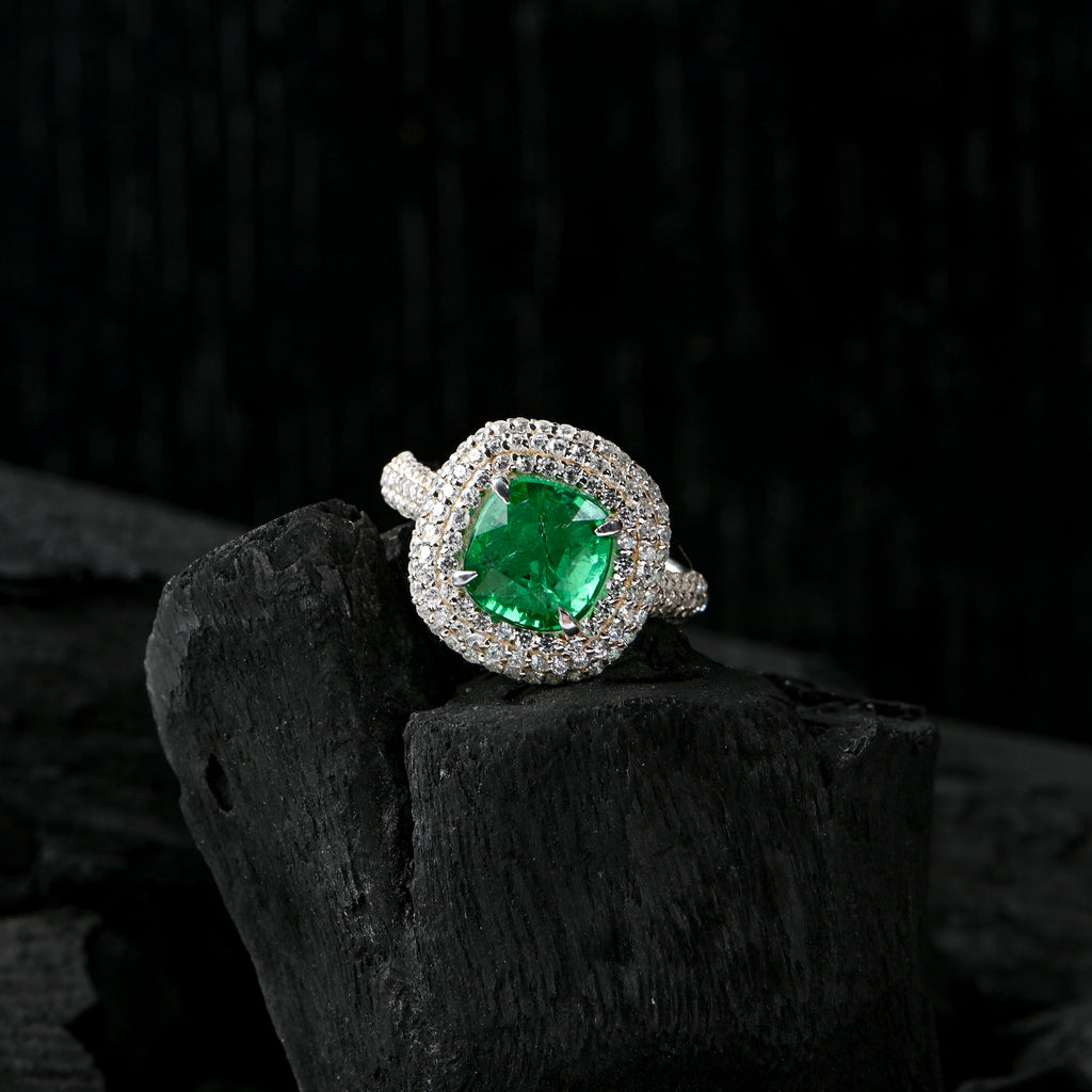 Emerald Cut Lab-Created Emerald Ring – 925 Sterling Silver with CZ Accents
