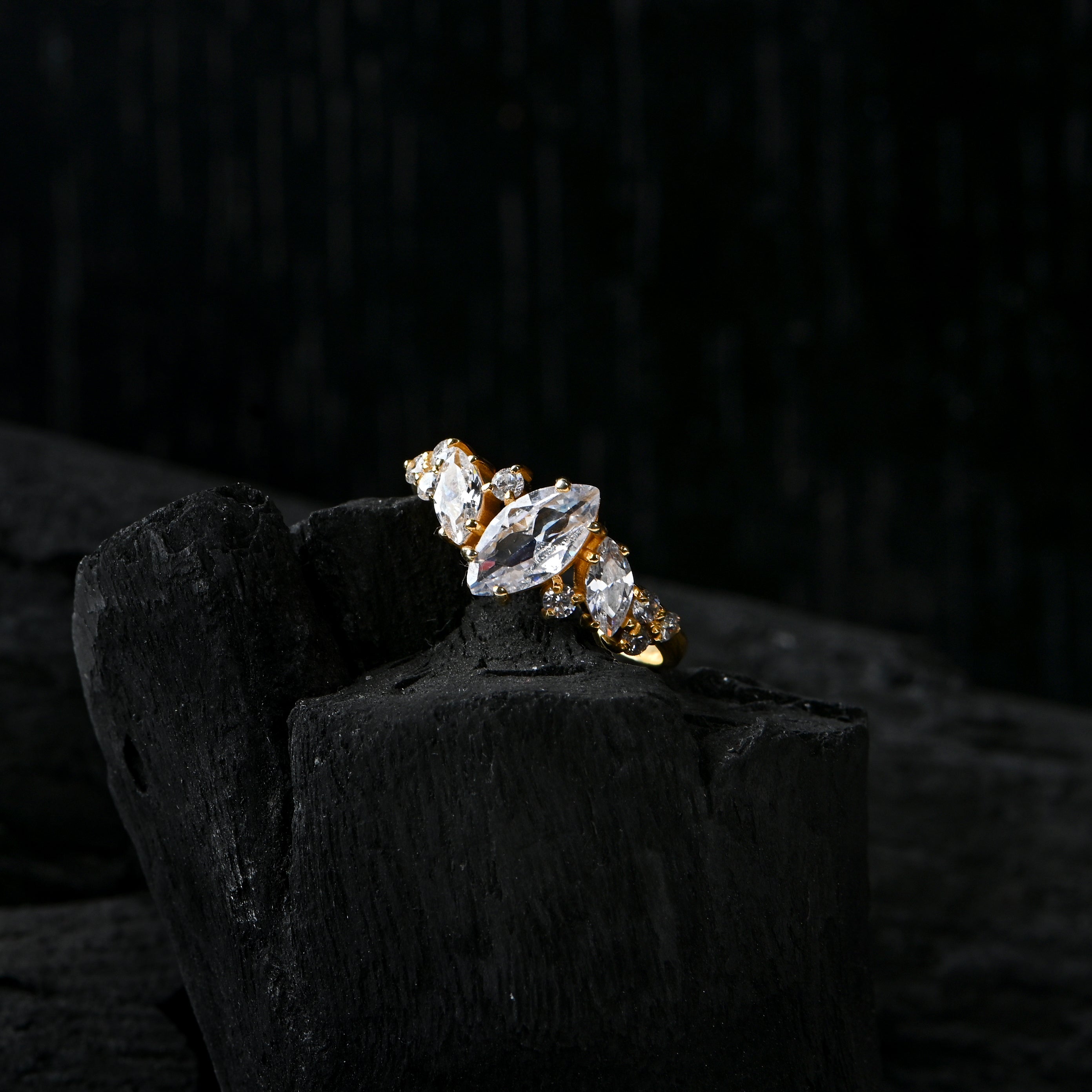 Gold-Plated Sterling Silver Marquise Cluster Ring with Cubic Zirconia
