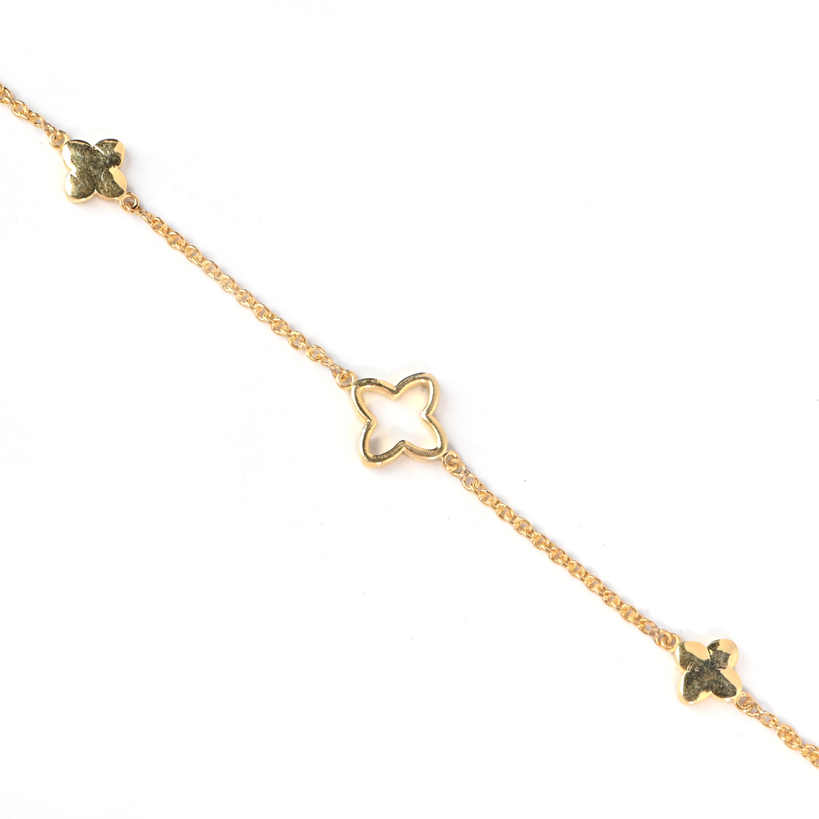 Gold-Plated Silver Clover Charm Bracelet with Moissanite Accents
