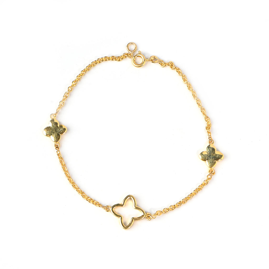 Gold-Plated Silver Clover Charm Bracelet with Moissanite Accents
