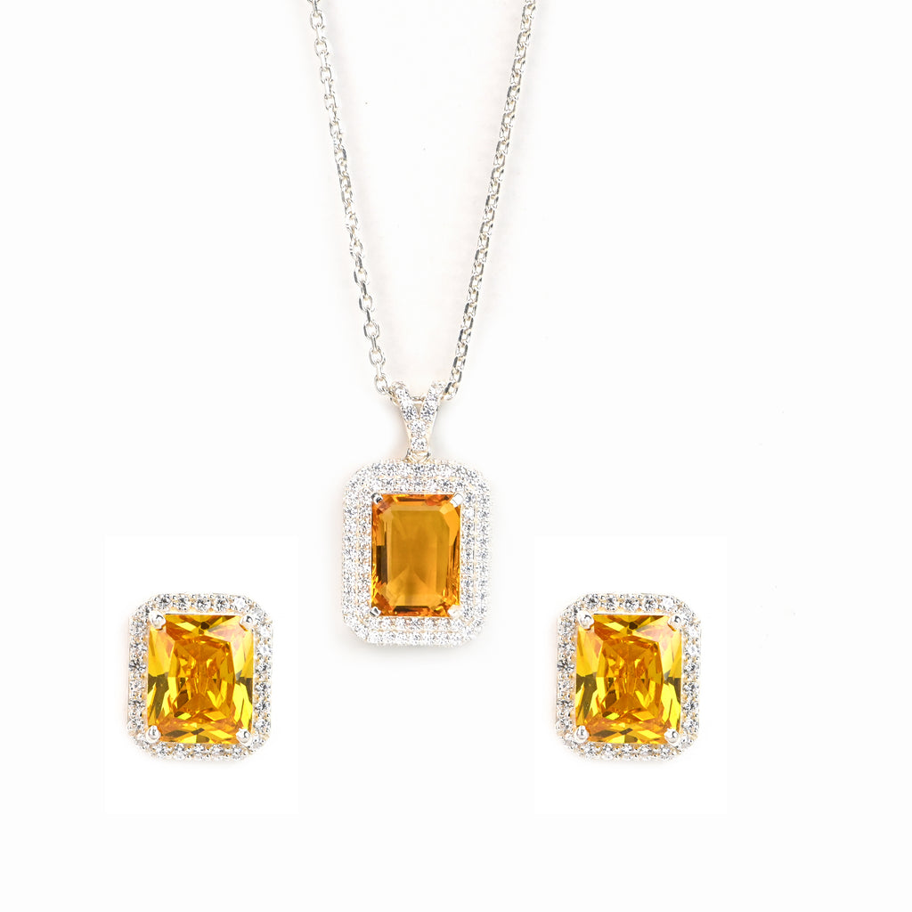 925 Sterling Silver Radiant Emission Necklace and Earring Set Party Wear