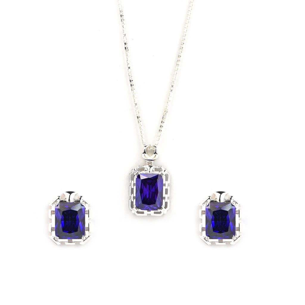 925 Sterling Silver Radiant Emission Necklace With Earring  in Prong Setting Everyday Wear Jewellery