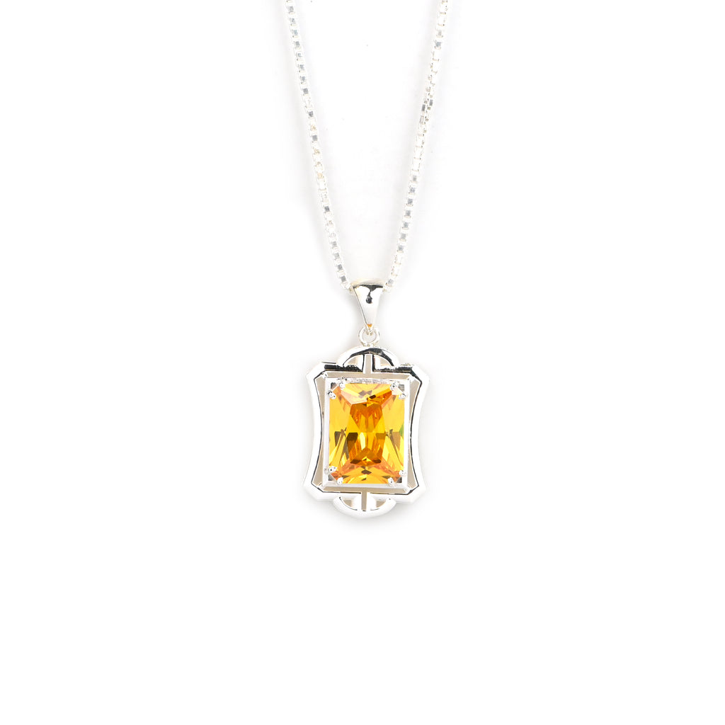 925 Silver Prong-Set Citrine Octagon Pendant With Earring – 30g Party Wear