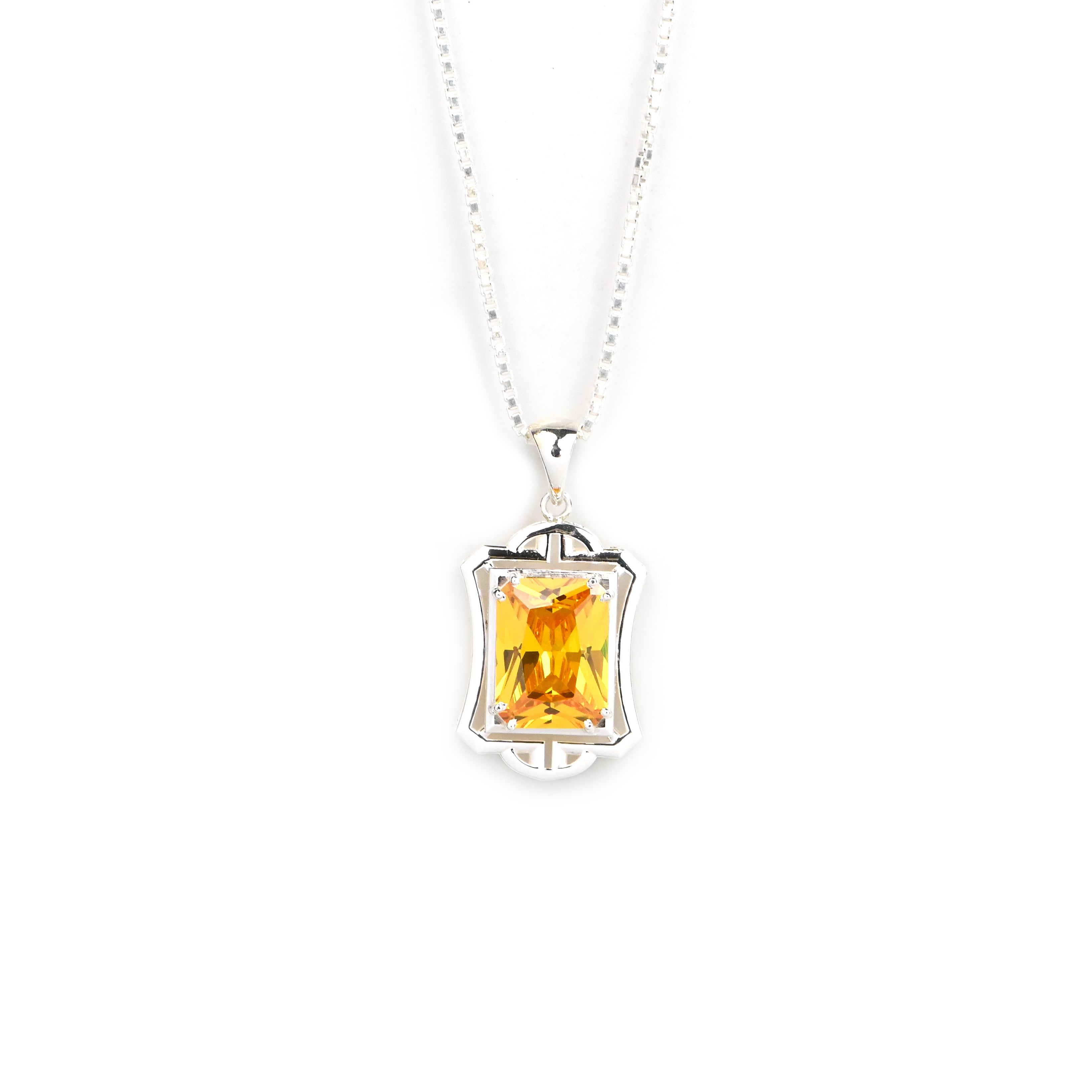 925 Silver Prong-Set Citrine Octagon Pendant With Earring – 30g Party Wear