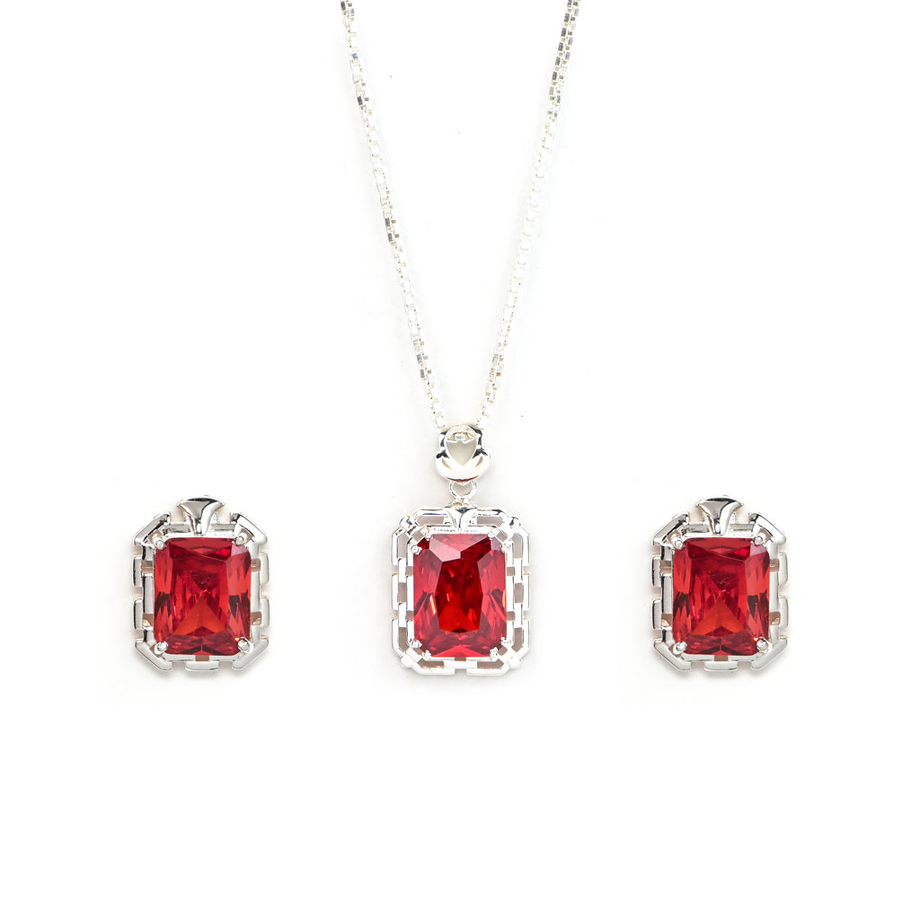 925 Silver Prong-Set Radiant Emission Necklace with Matching Earrings Wedding Gift