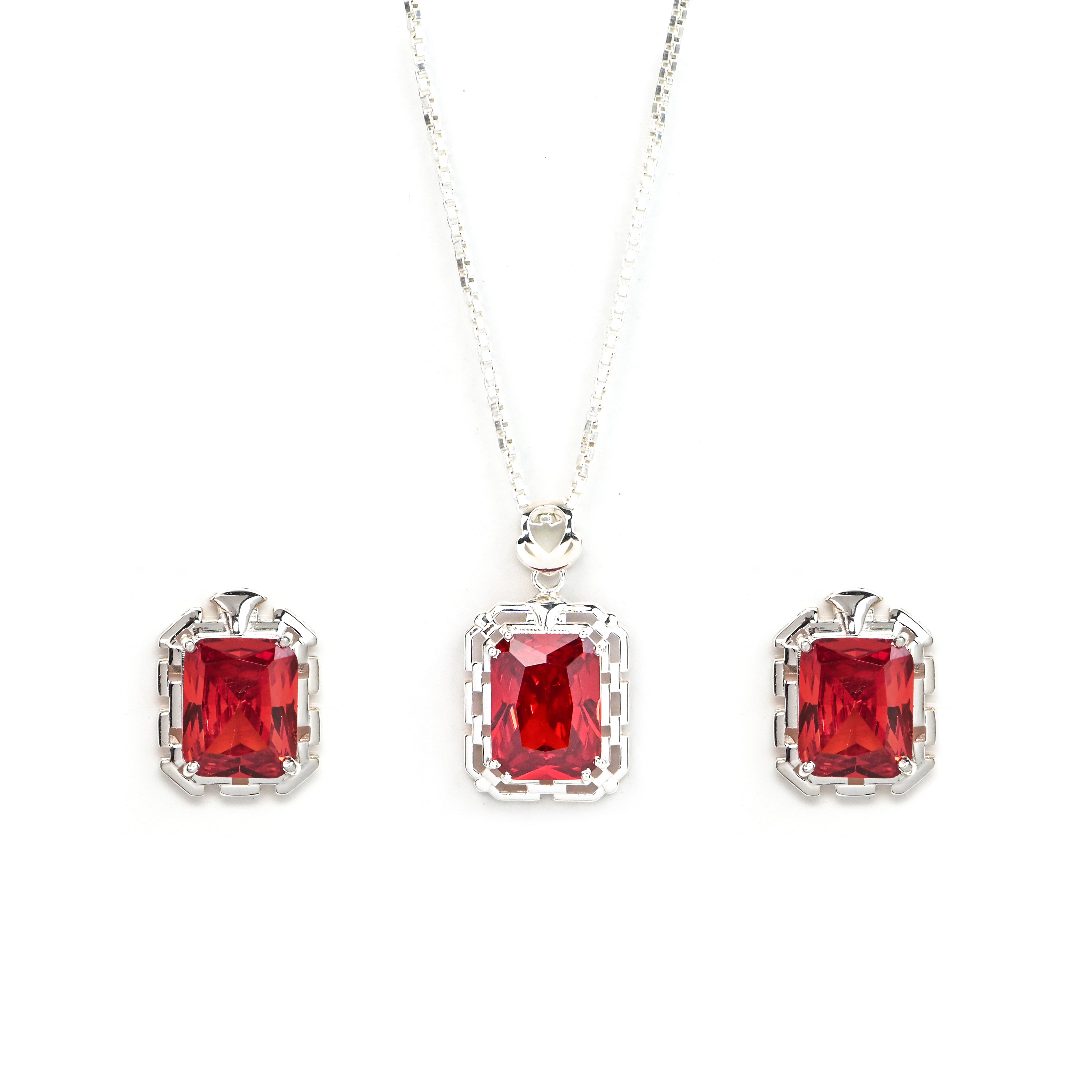 925 Silver Prong-Set Radiant Emission Necklace with Matching Earrings Wedding Gift