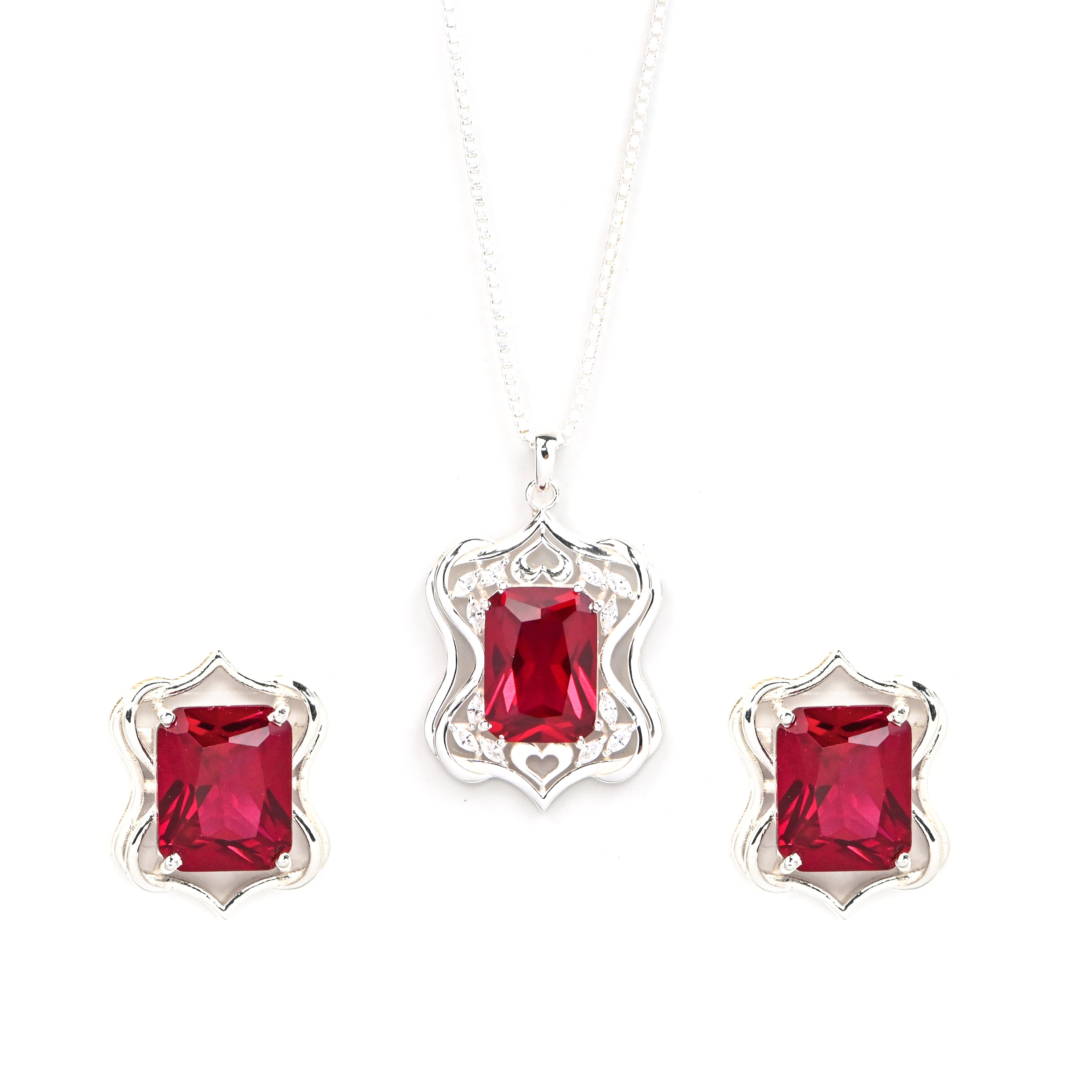 925 Sterling Silver Emission Radiant Necklace and Earrings Set Gift for Her