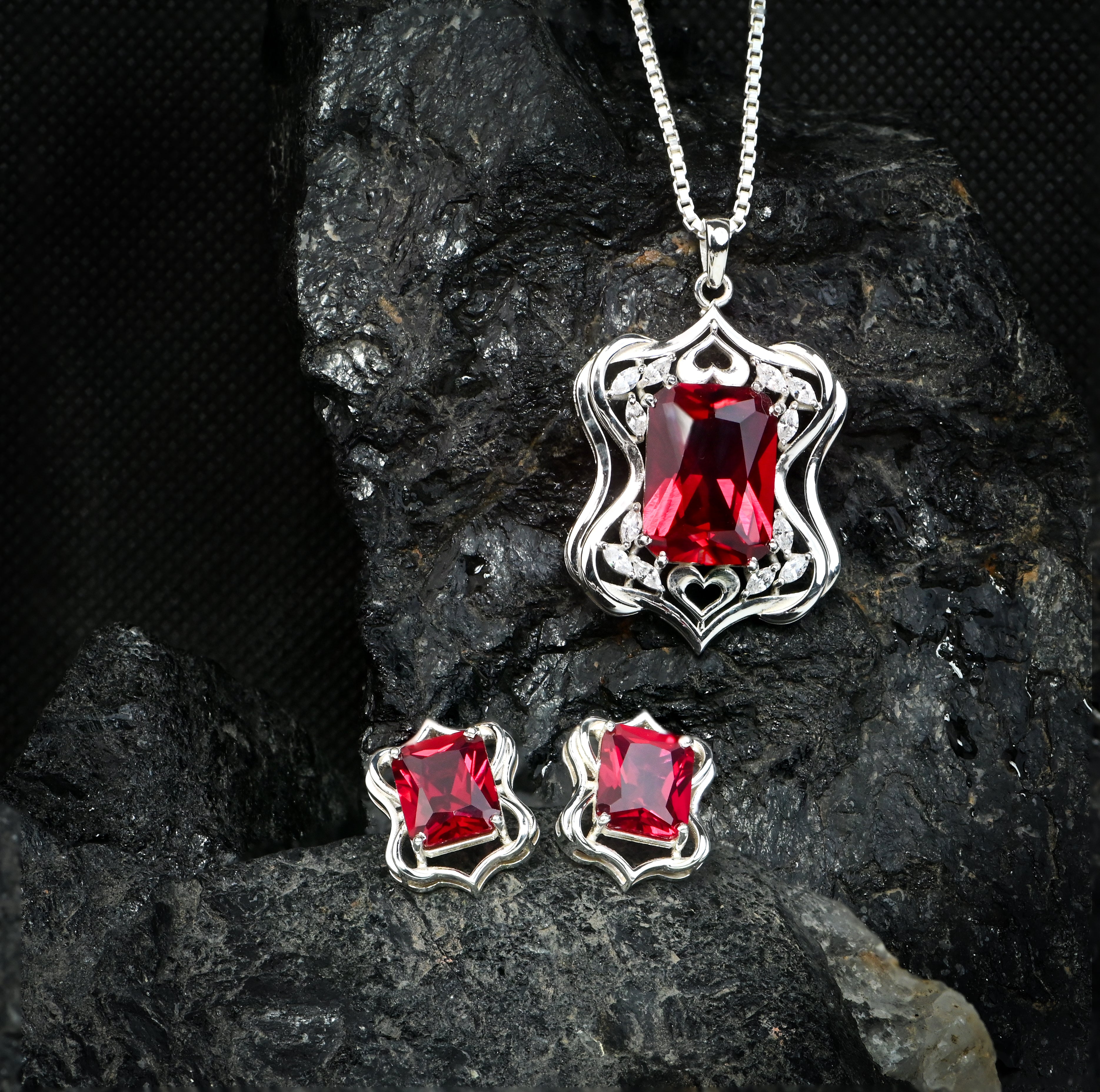 925 Sterling Silver Emission Radiant Necklace and Earrings Set Gift for Her