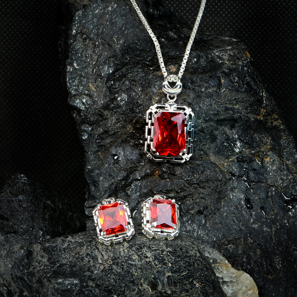 925 Silver Prong-Set Radiant Emission Necklace with Matching Earrings Wedding Gift