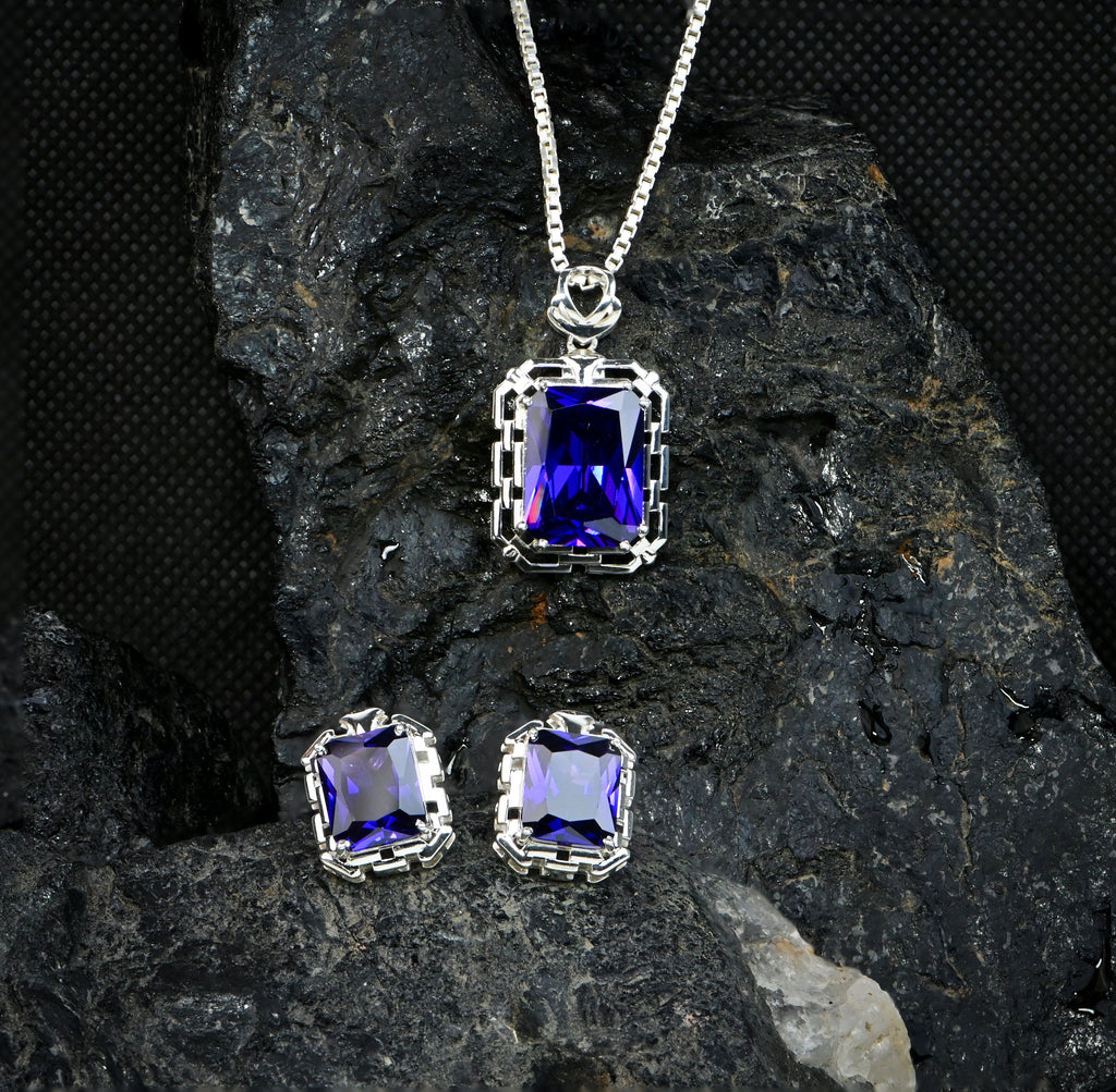 925 Sterling Silver Radiant Emission Necklace With Earring  in Prong Setting Everyday Wear Jewellery