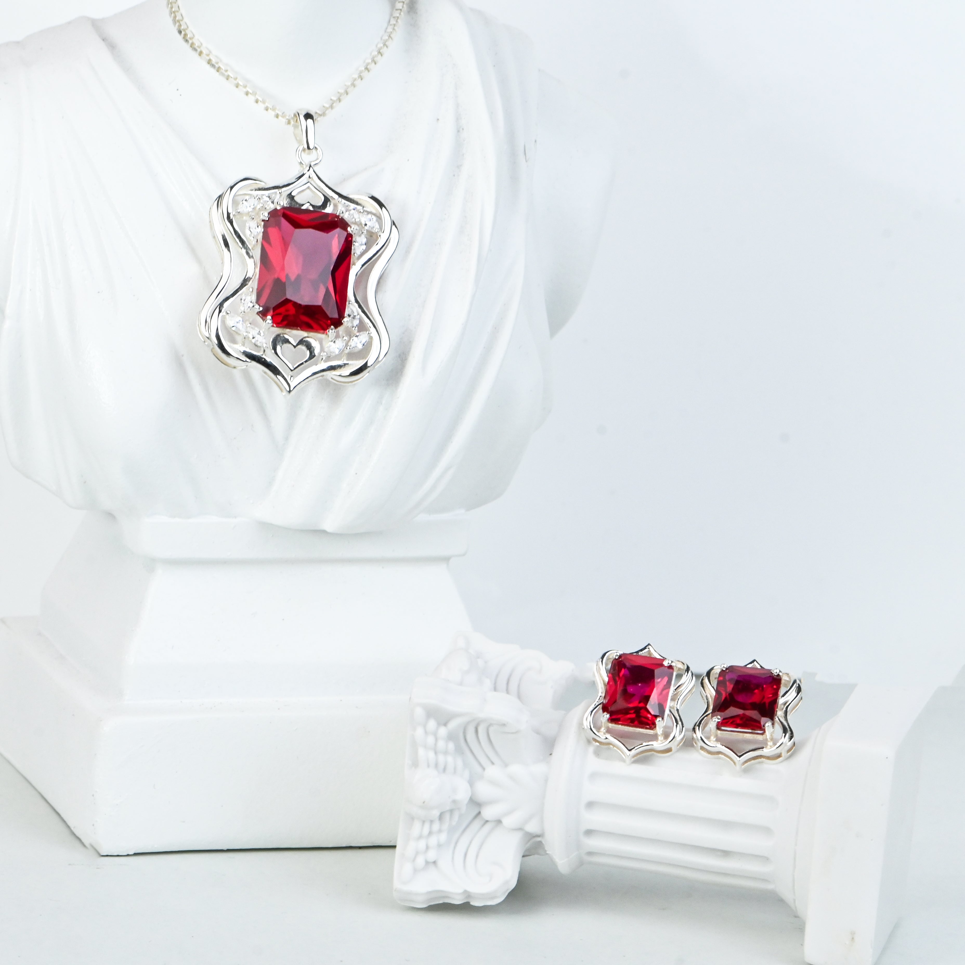 925 Sterling Silver Emission Radiant Necklace and Earrings Set Gift for Her