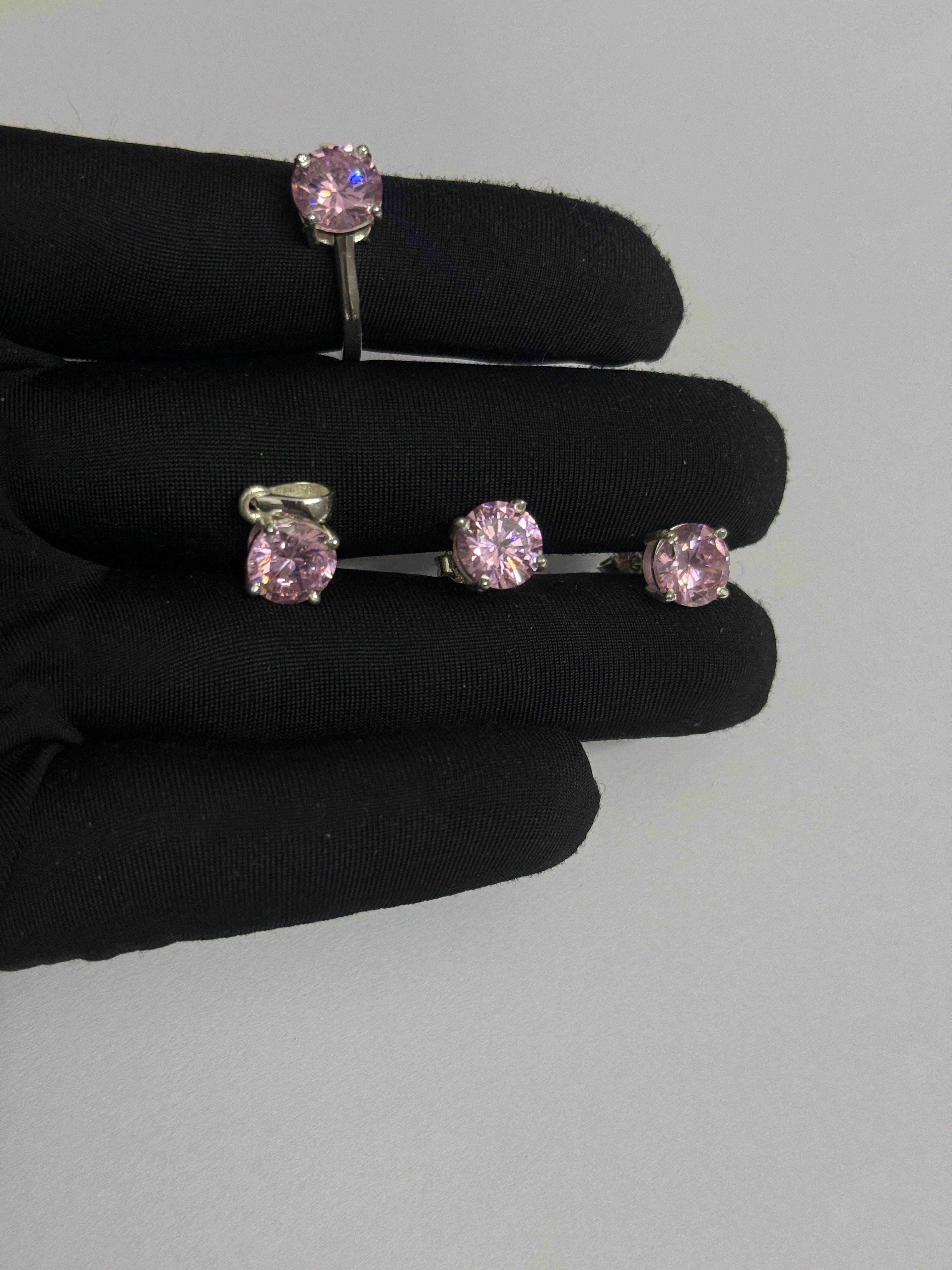 925 Silver Round Cubic Zirconia Set – Prong-Set Ring & Pendant Tops Gift for Birthday