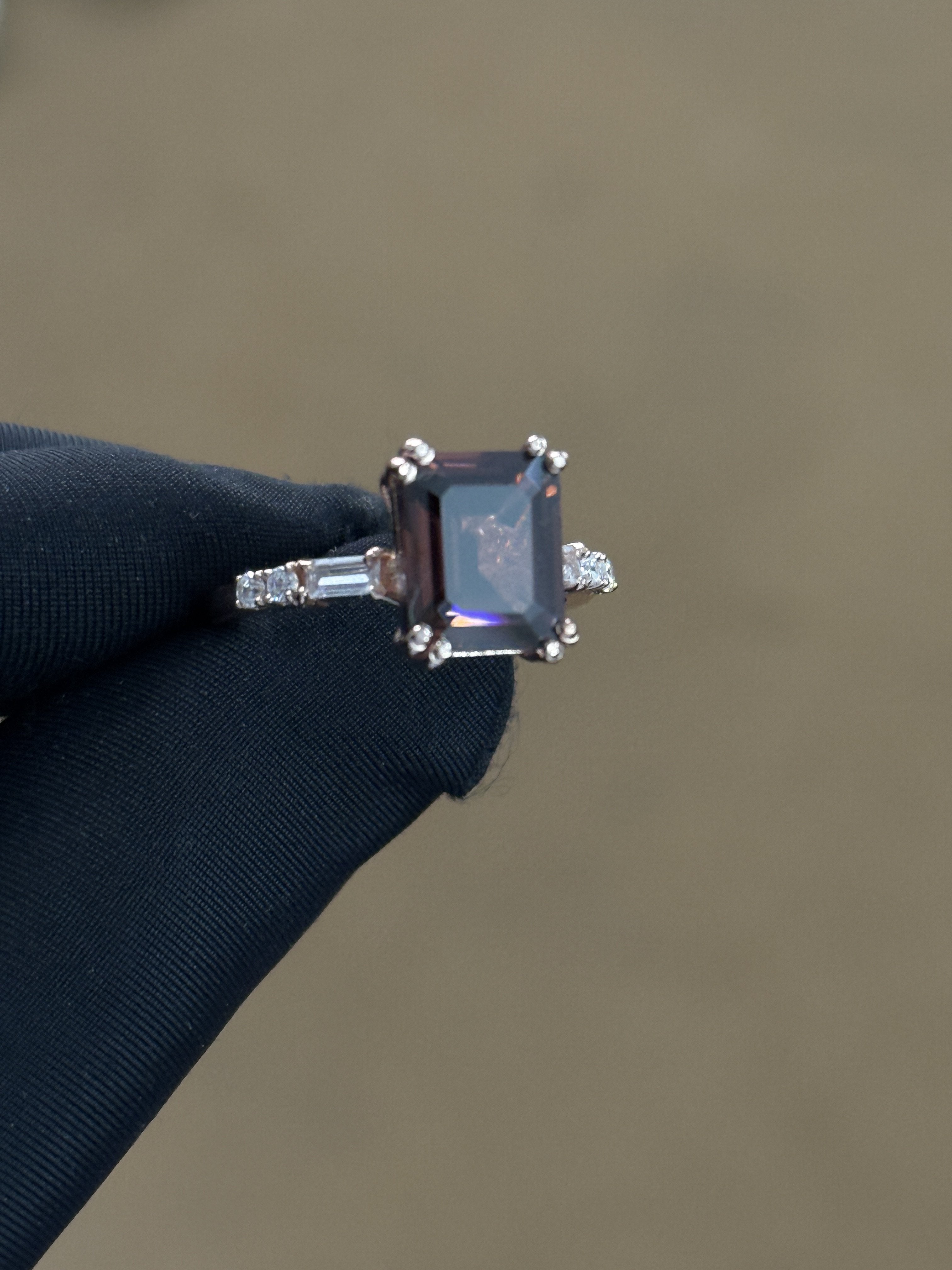 925 Silver Prong-Set Smoky Lab Ring – Octagon-Cut Gemstone Birthday Gift