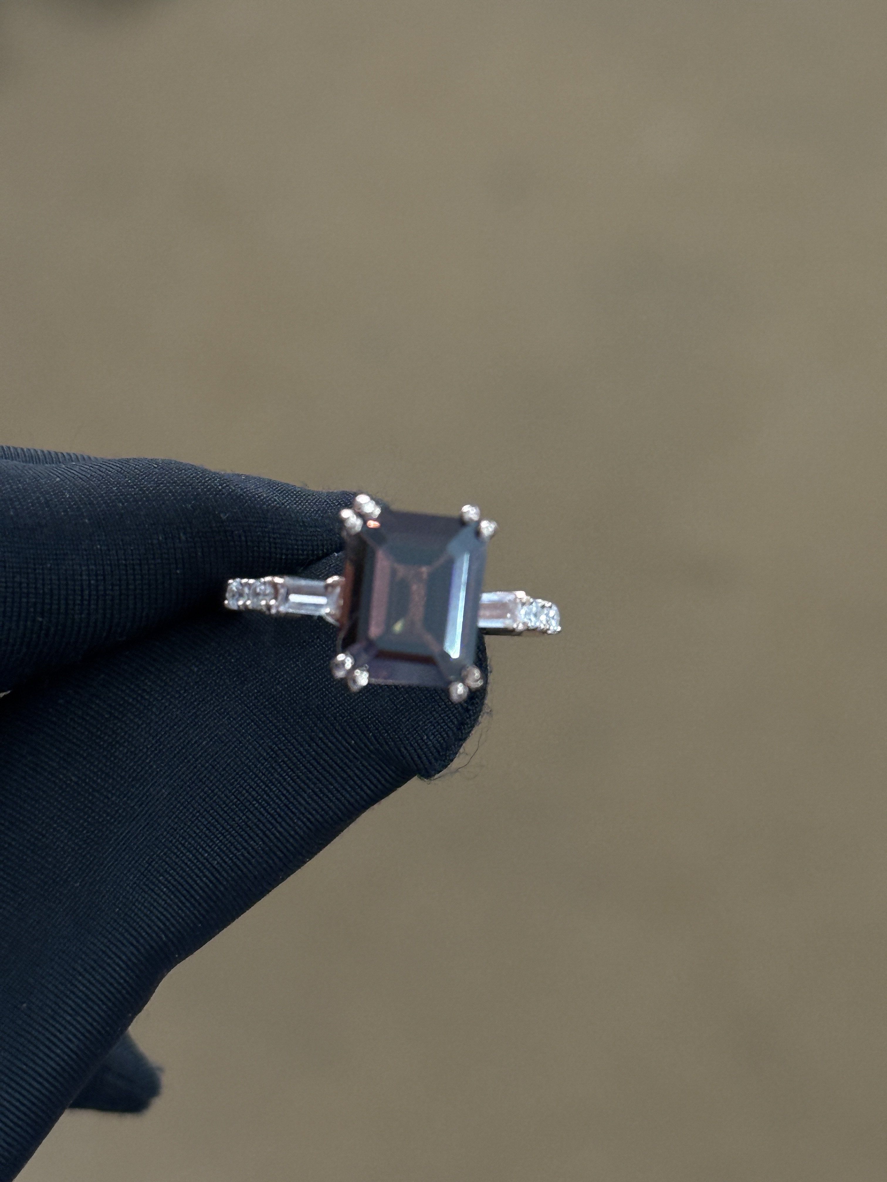 925 Silver Prong-Set Smoky Lab Ring – Octagon-Cut Gemstone Birthday Gift