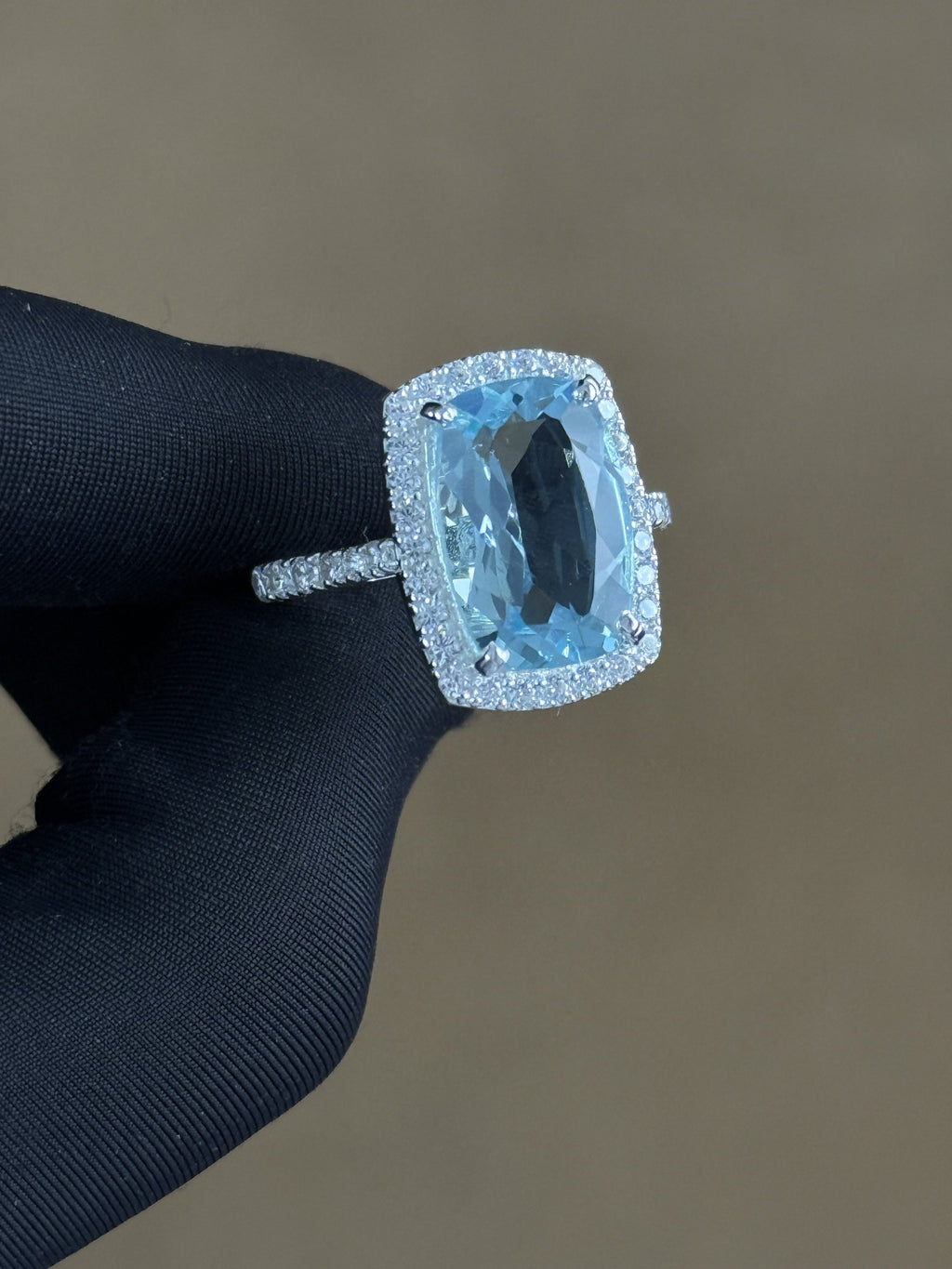 925 Silver Prong-Set Lab Aquamarine Ring – Cushion-Cut Gemstone, 7 Gram Bridal Jewellery