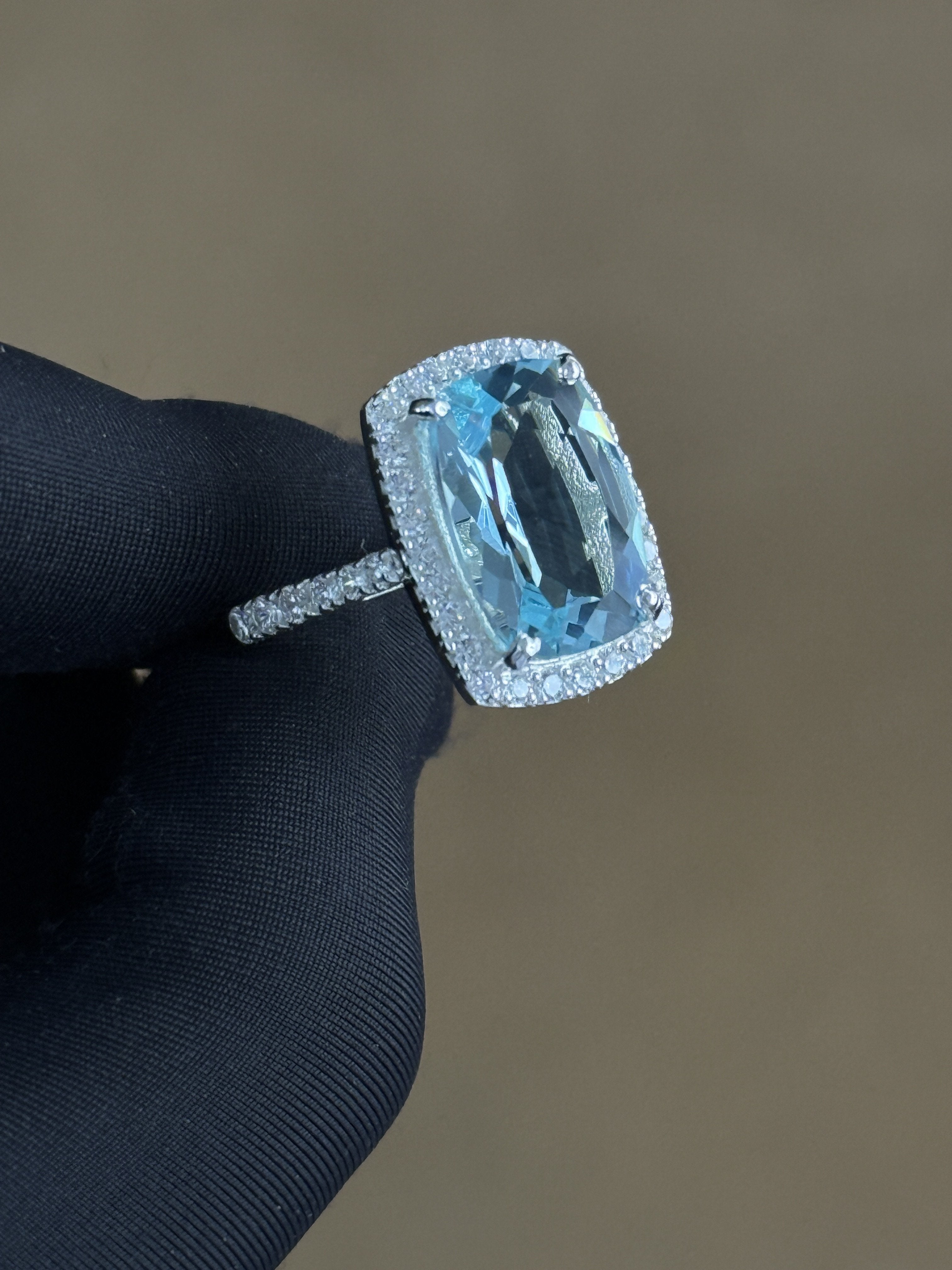 925 Silver Prong-Set Lab Aquamarine Ring – Cushion-Cut Gemstone, 7 Gram Bridal Jewellery