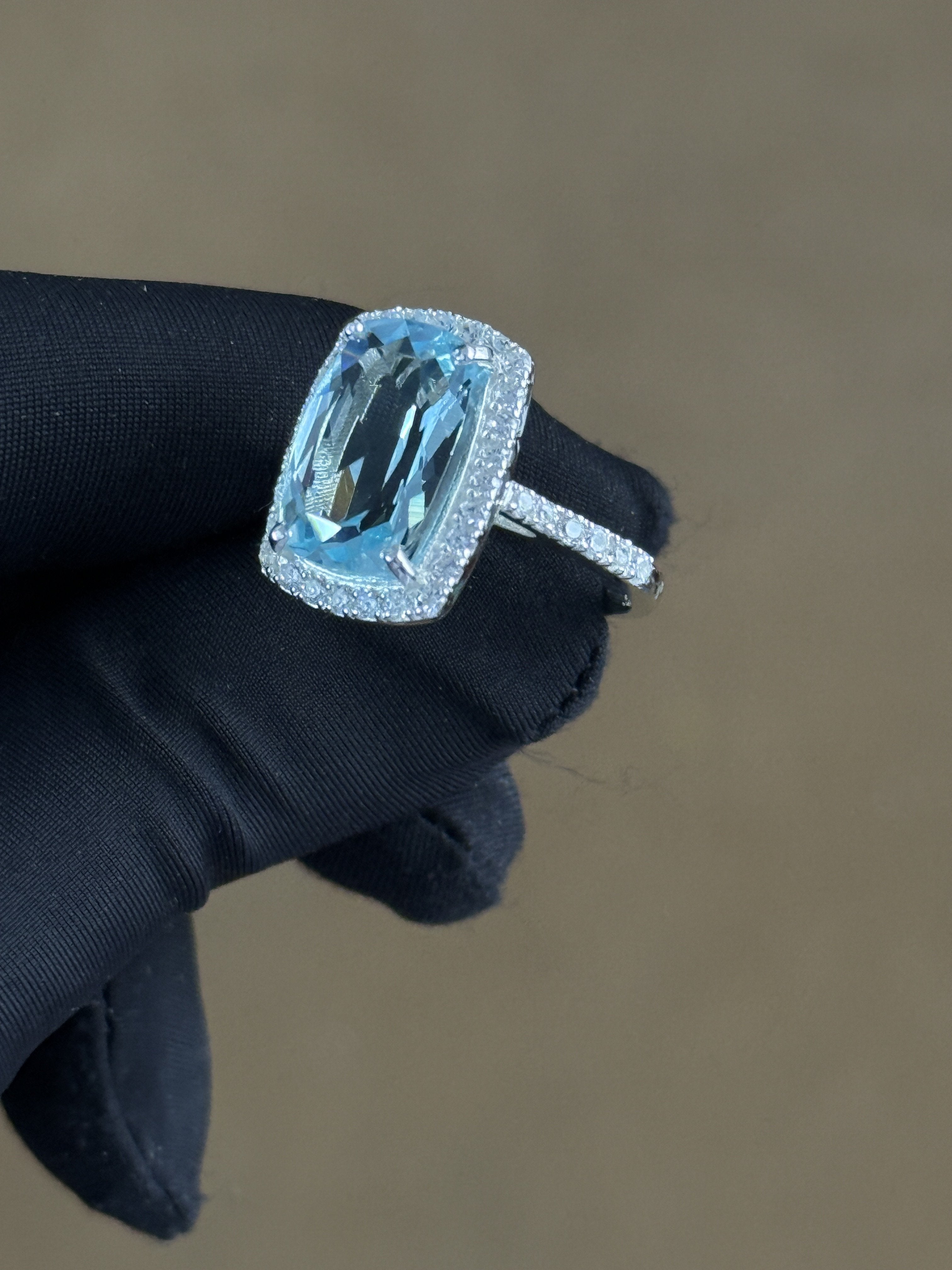 925 Silver Prong-Set Lab Aquamarine Ring – Cushion-Cut Gemstone, 7 Gram Bridal Jewellery