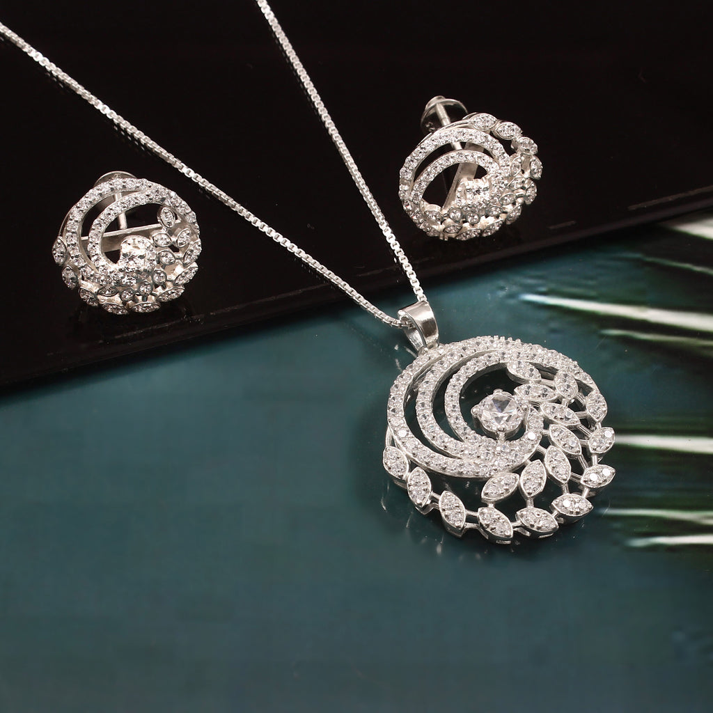 Elegant Round CZ Pendant Set in Premium 925 Sterling Silver Party Wear Jewellery