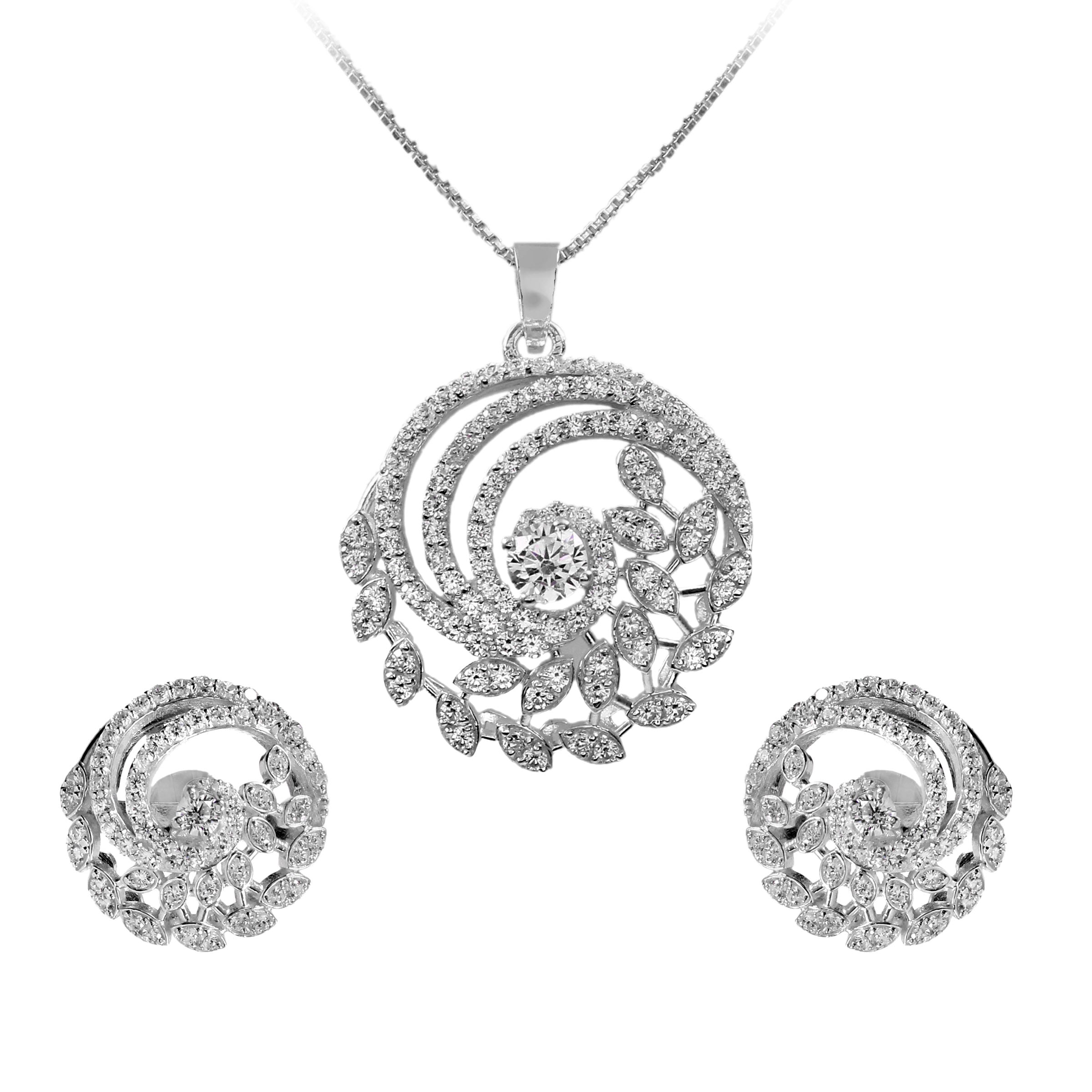 Elegant Round CZ Pendant Set in Premium 925 Sterling Silver Party Wear Jewellery