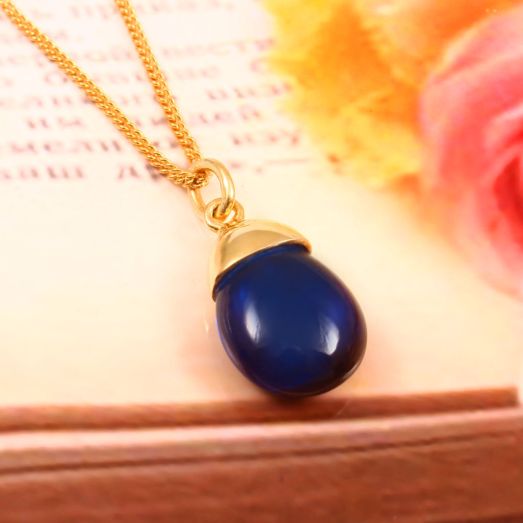 925 Sterling Silver Necklace with Pear Cabochon Lab Stone Minimal Pendant for Everyday Wear