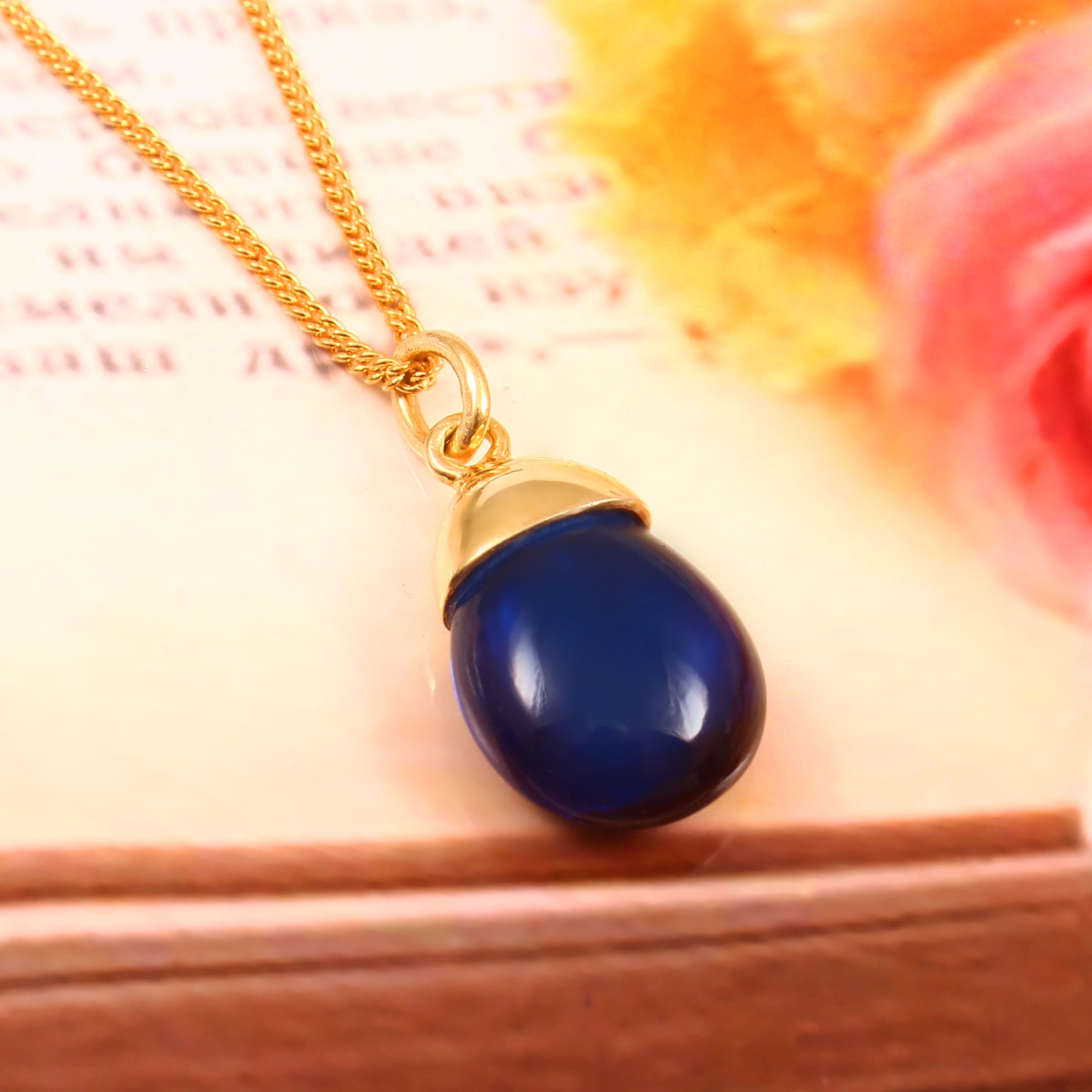 925 Sterling Silver Necklace with Pear Cabochon Lab Stone Minimal Pendant for Everyday Wear