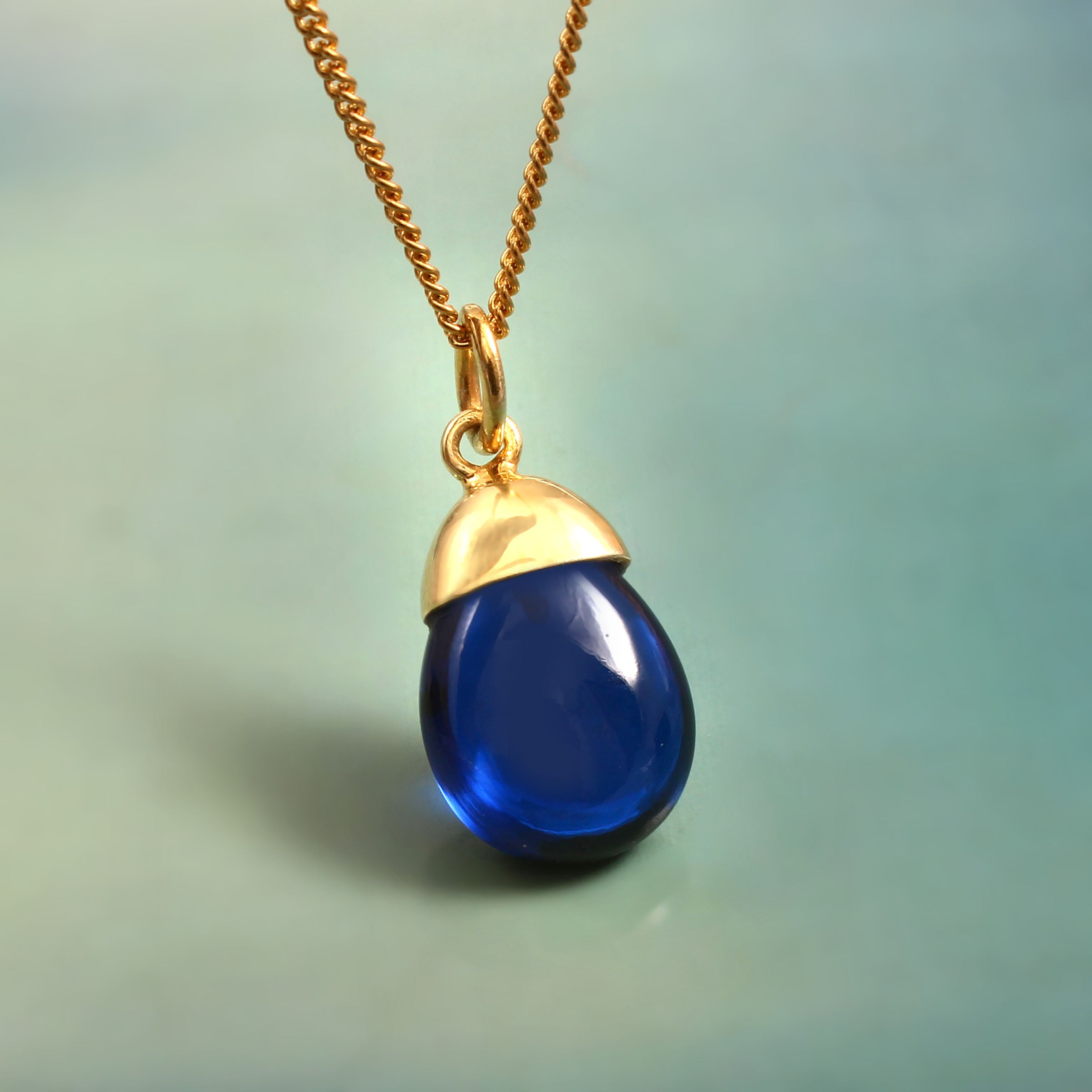 925 Sterling Silver Necklace with Pear Cabochon Lab Stone Minimal Pendant for Everyday Wear