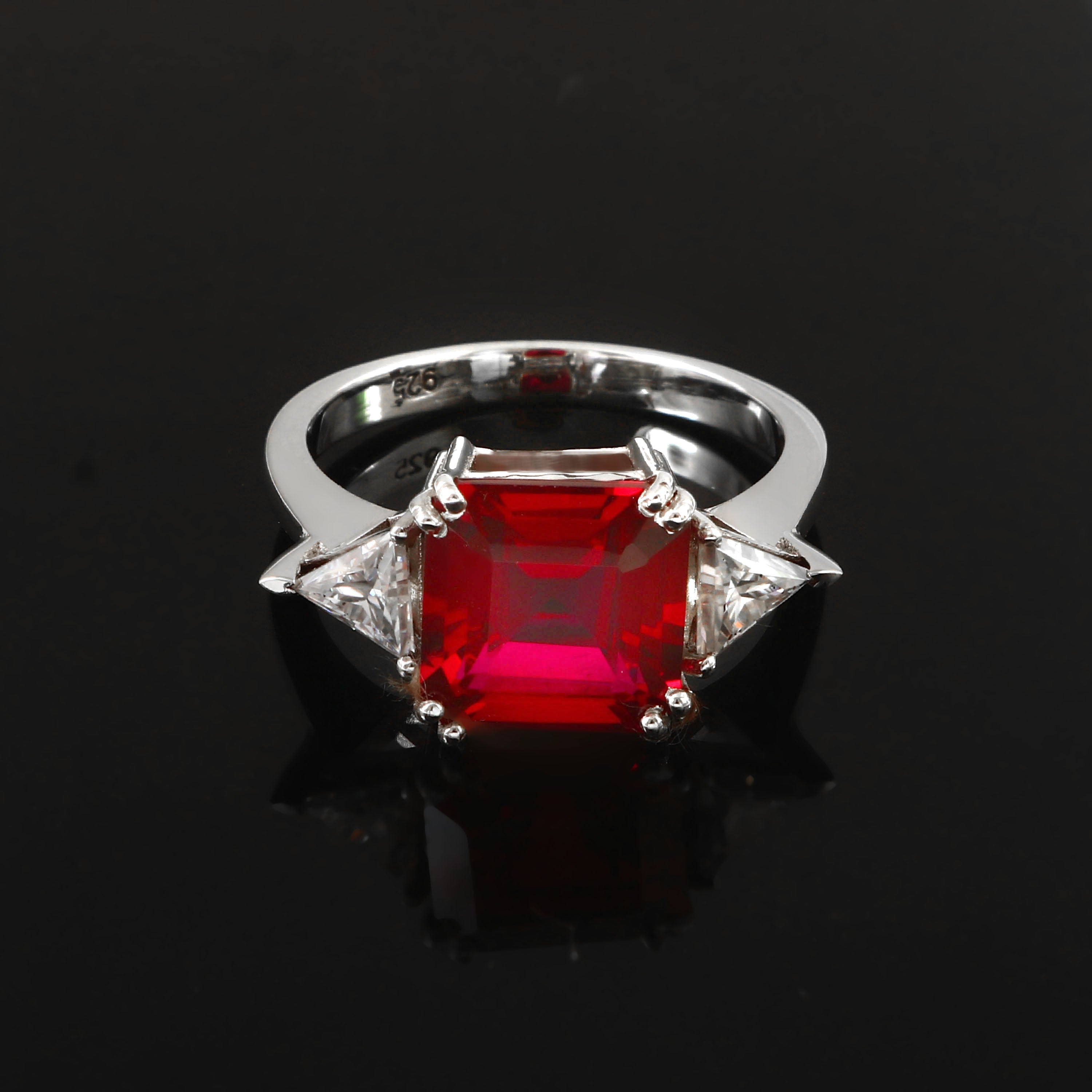 925 Silver Asscher-Cut Lab Stone Ring – Elegant Prong Setting Wedding Band