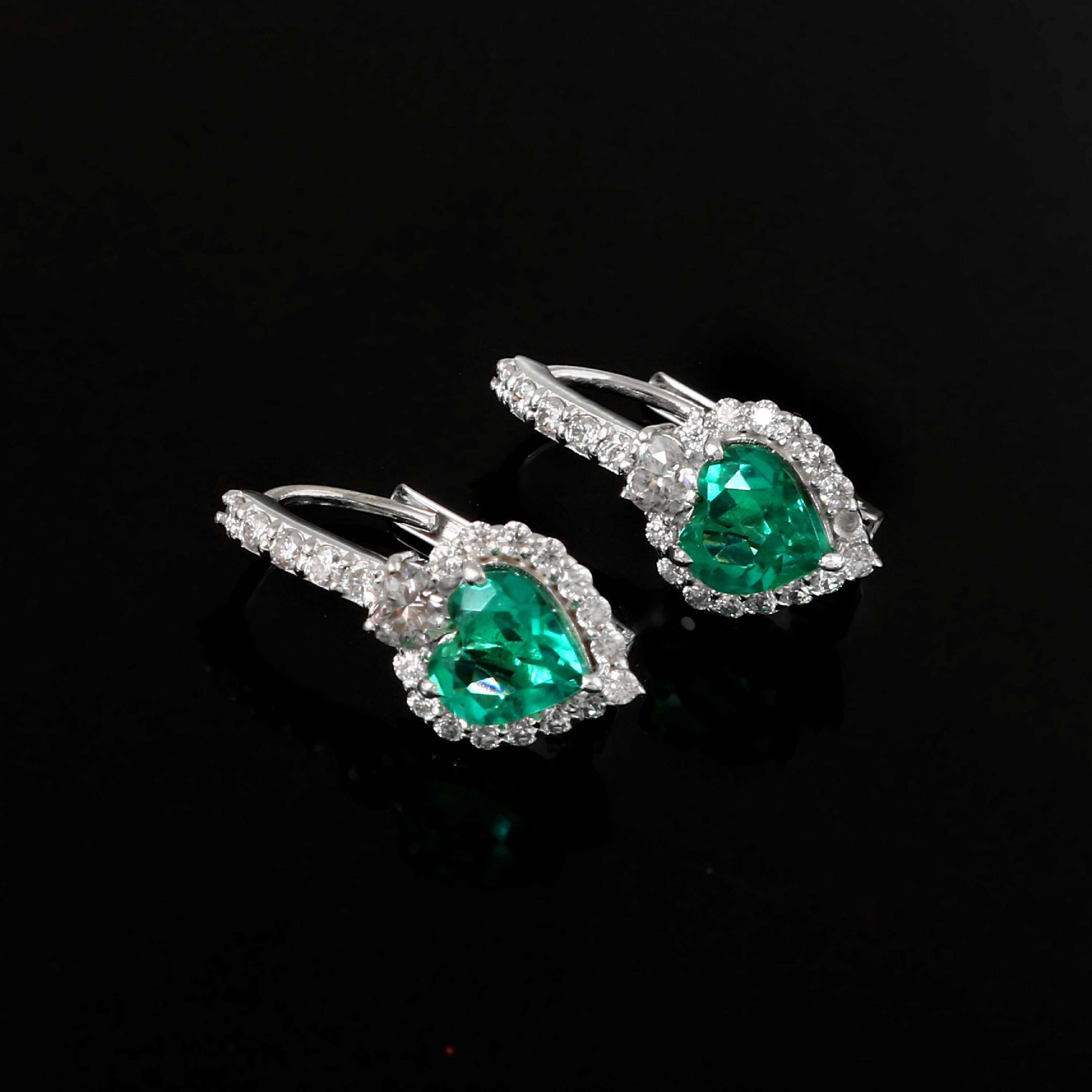 925 Silver Heart-Shaped Lab Emerald Earrings Drop Hoop Earrings Gift for Her