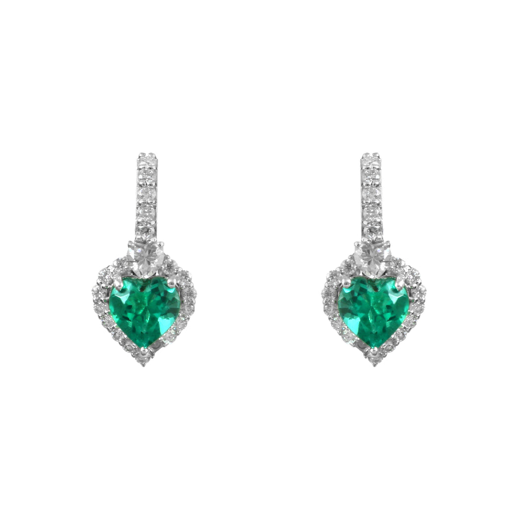925 Silver Heart-Shaped Lab Emerald Earrings Drop Hoop Earrings Gift for Her