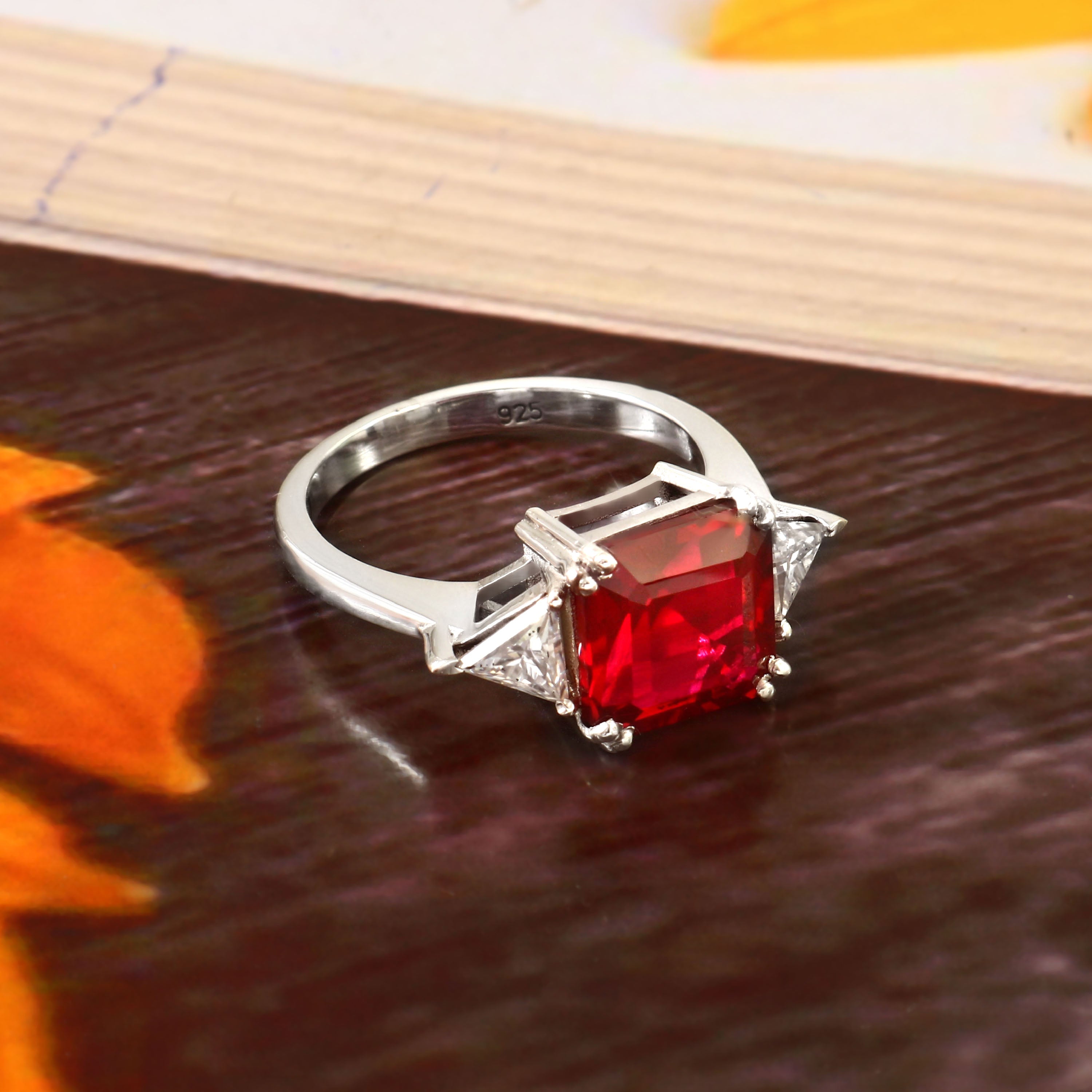 925 Silver Asscher-Cut Lab Stone Ring – Elegant Prong Setting Wedding Band