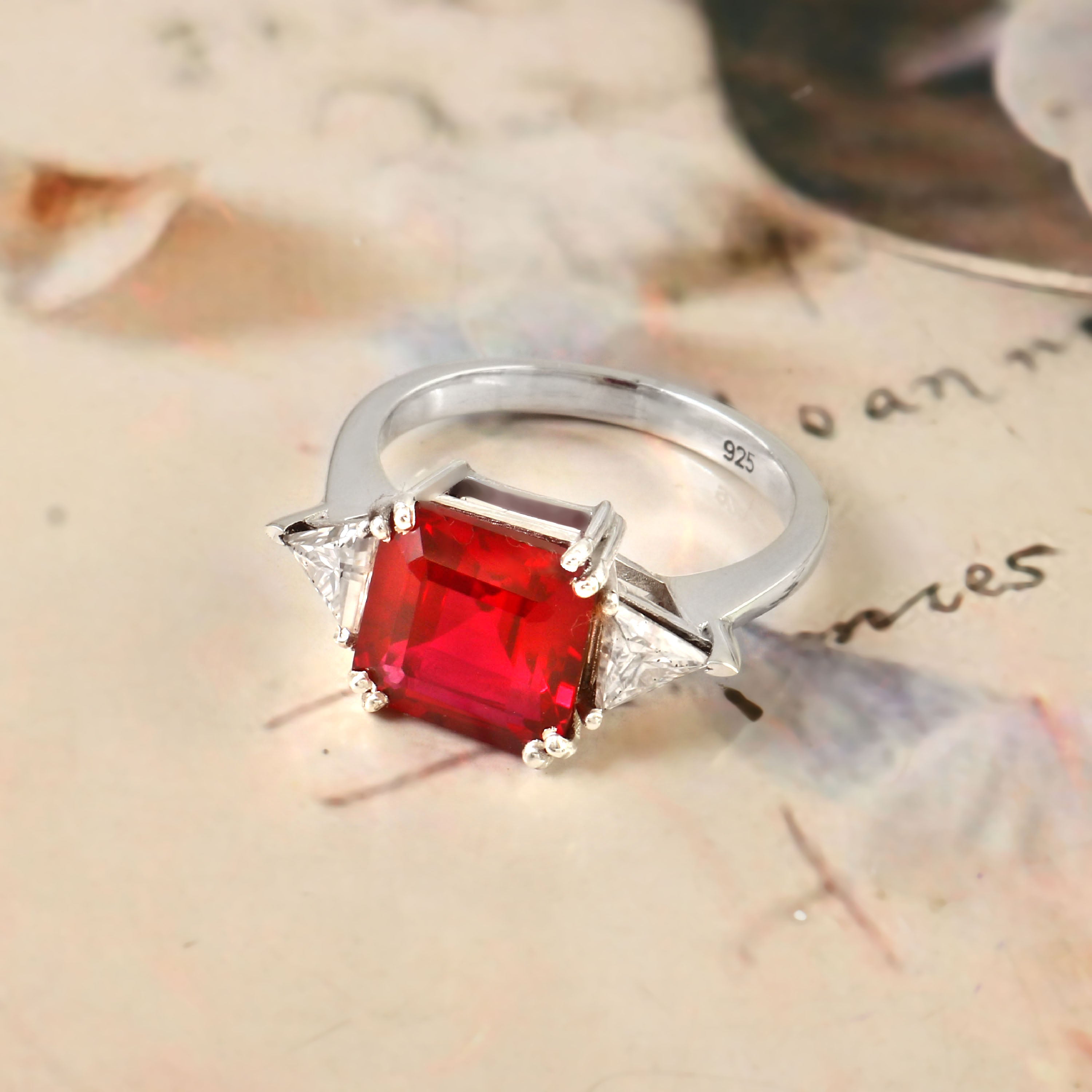 925 Silver Asscher-Cut Lab Stone Ring – Elegant Prong Setting Wedding Band