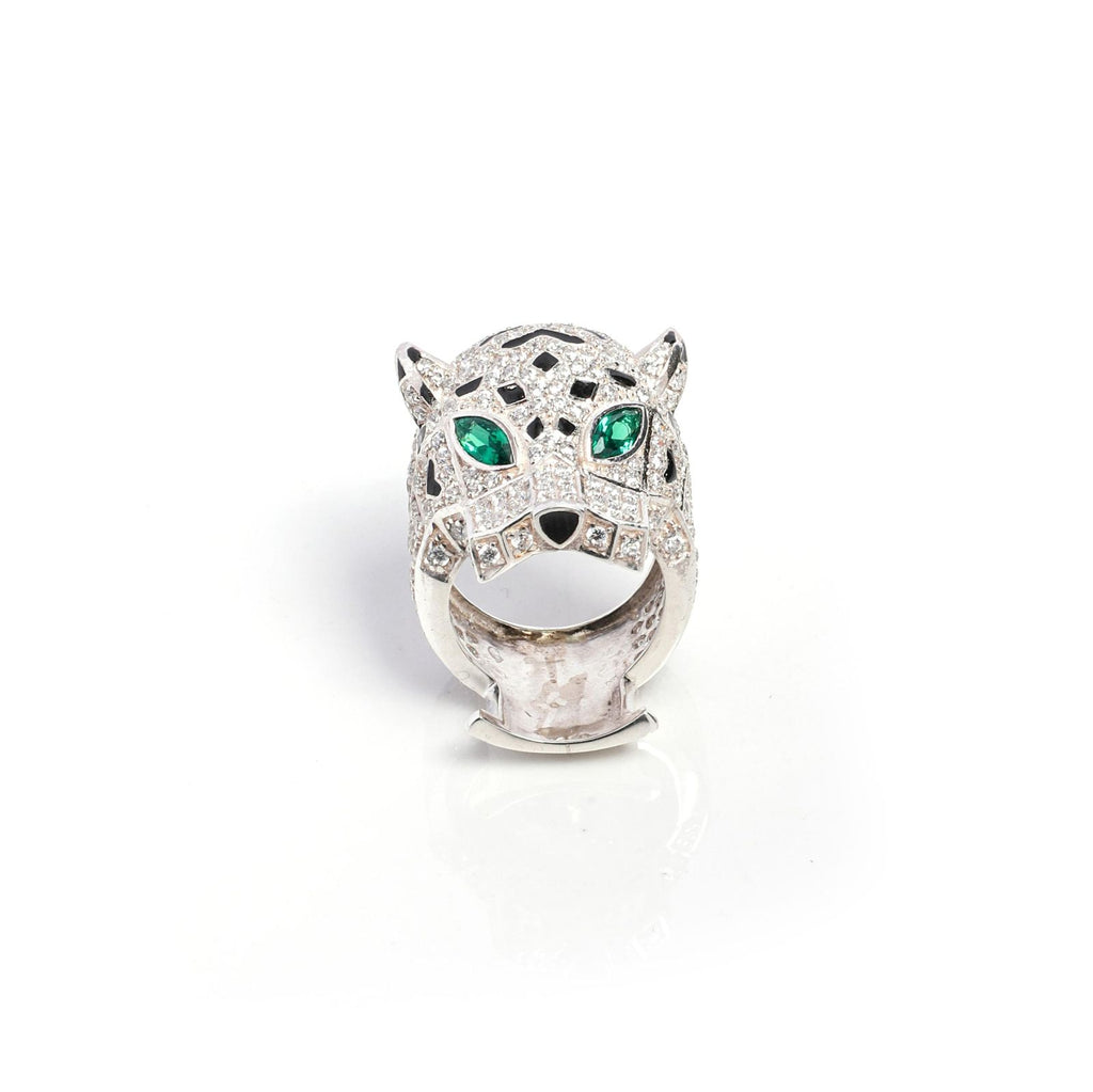 925 Sterling Silver Cubic Zirconia Panther Ring – Emerald Eyes Statement Jewelry
