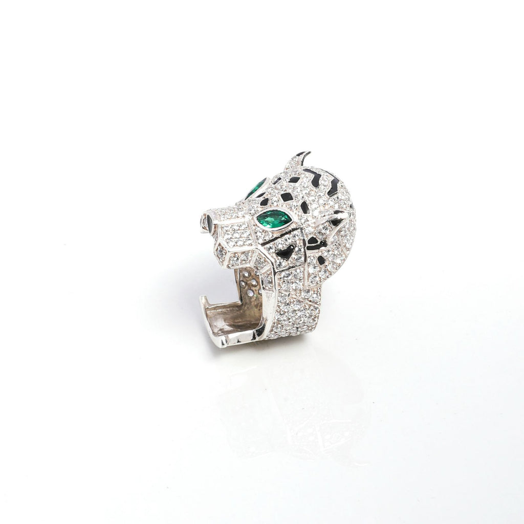 925 Sterling Silver Cubic Zirconia Panther Ring – Emerald Eyes Statement Jewelry