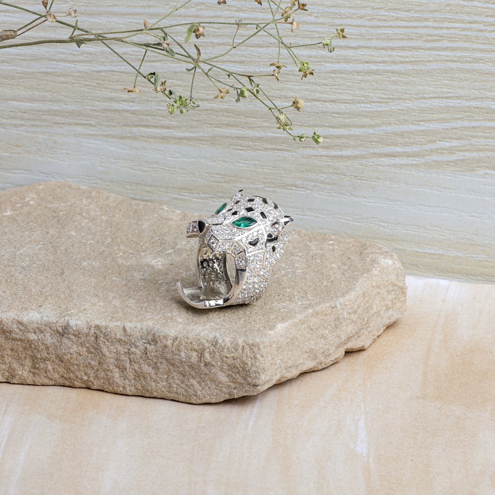 925 Sterling Silver Cubic Zirconia Panther Ring – Emerald Eyes Statement Jewelry