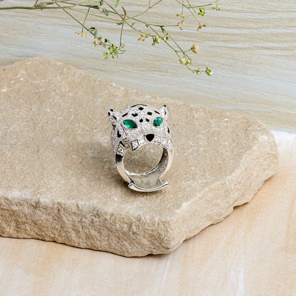 925 Sterling Silver Cubic Zirconia Panther Ring – Emerald Eyes Statement Jewelry