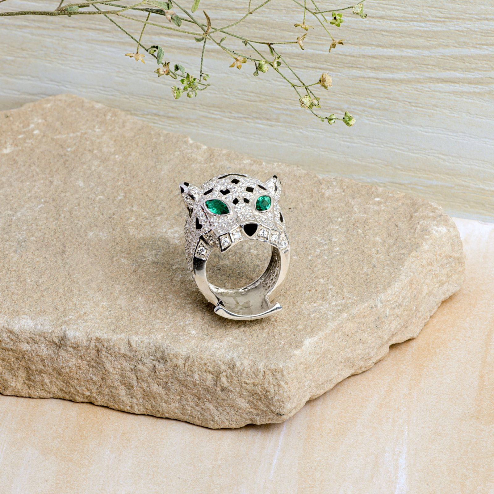 925 Sterling Silver Cubic Zirconia Panther Ring – Emerald Eyes Statement Jewelry