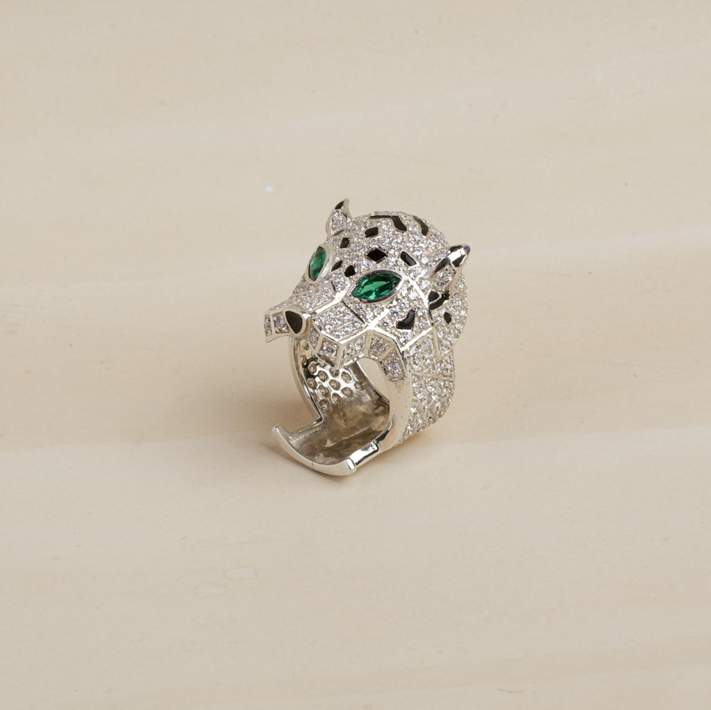 925 Sterling Silver Cubic Zirconia Panther Ring – Emerald Eyes Statement Jewelry