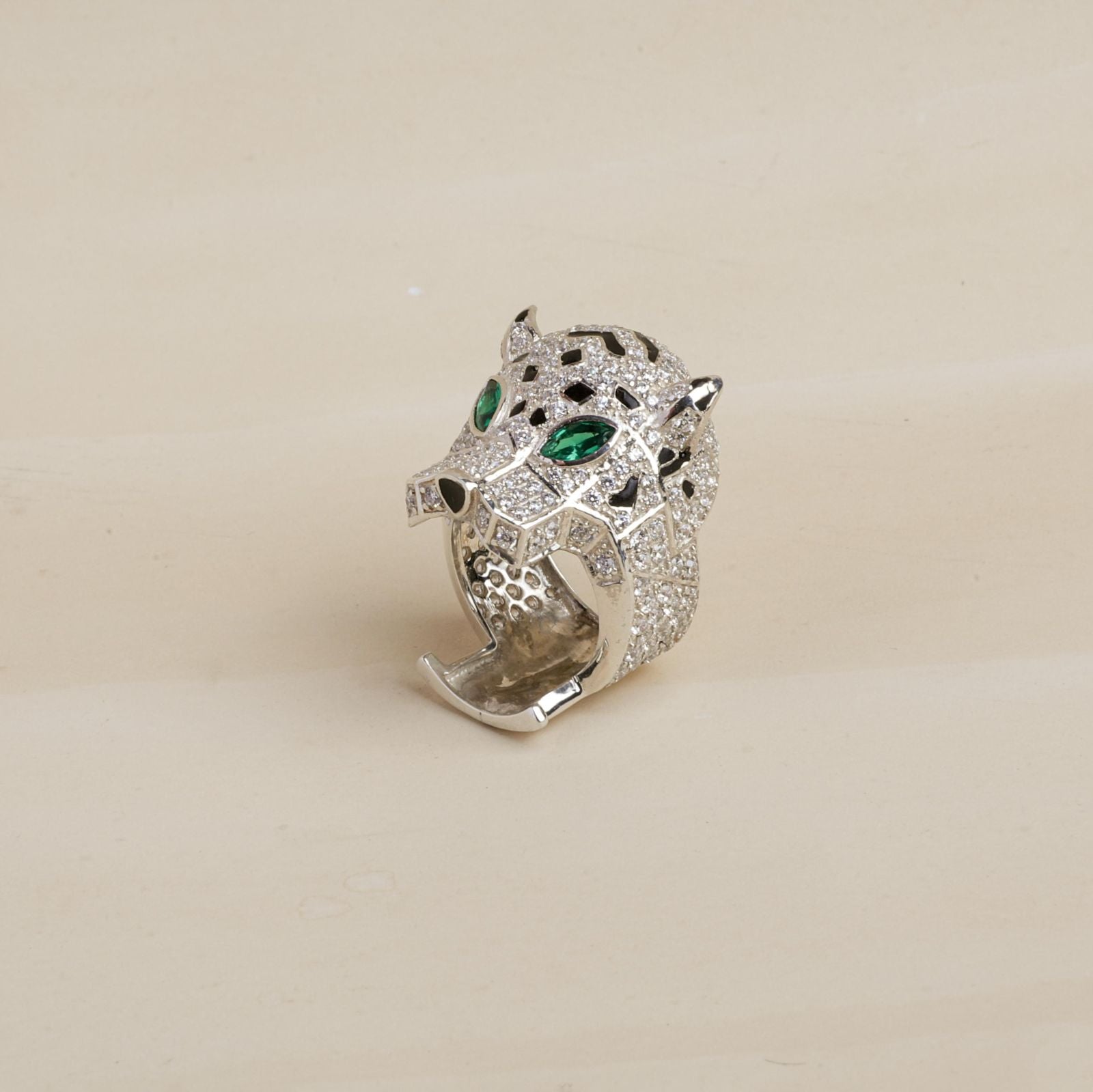 925 Sterling Silver Cubic Zirconia Panther Ring – Emerald Eyes Statement Jewelry