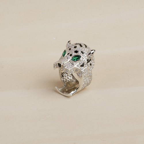 925 Sterling Silver Cubic Zirconia Panther Ring – Emerald Eyes Statement Jewelry