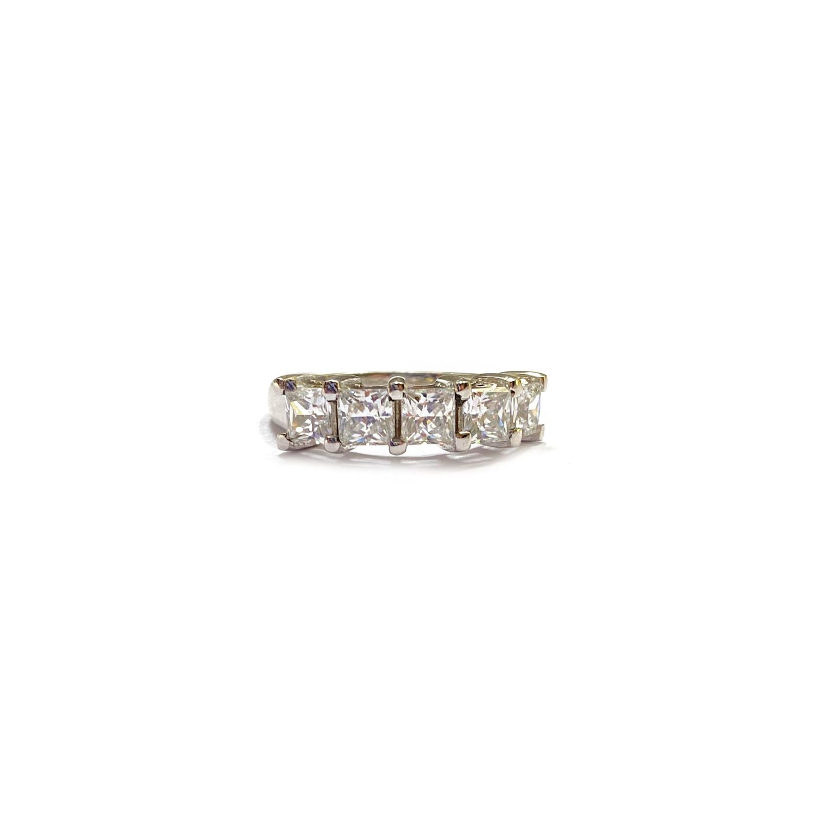 Classic 925 Sterling Silver Band Ring with Princess Cut Cubic Zirconia