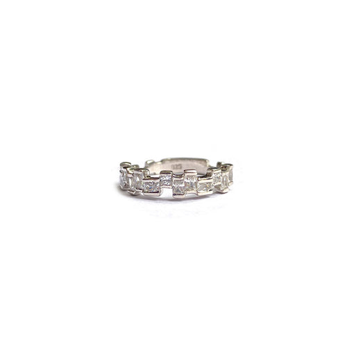 925 Sterling Silver Band Ring with Princess Cut Cubic Zirconia
