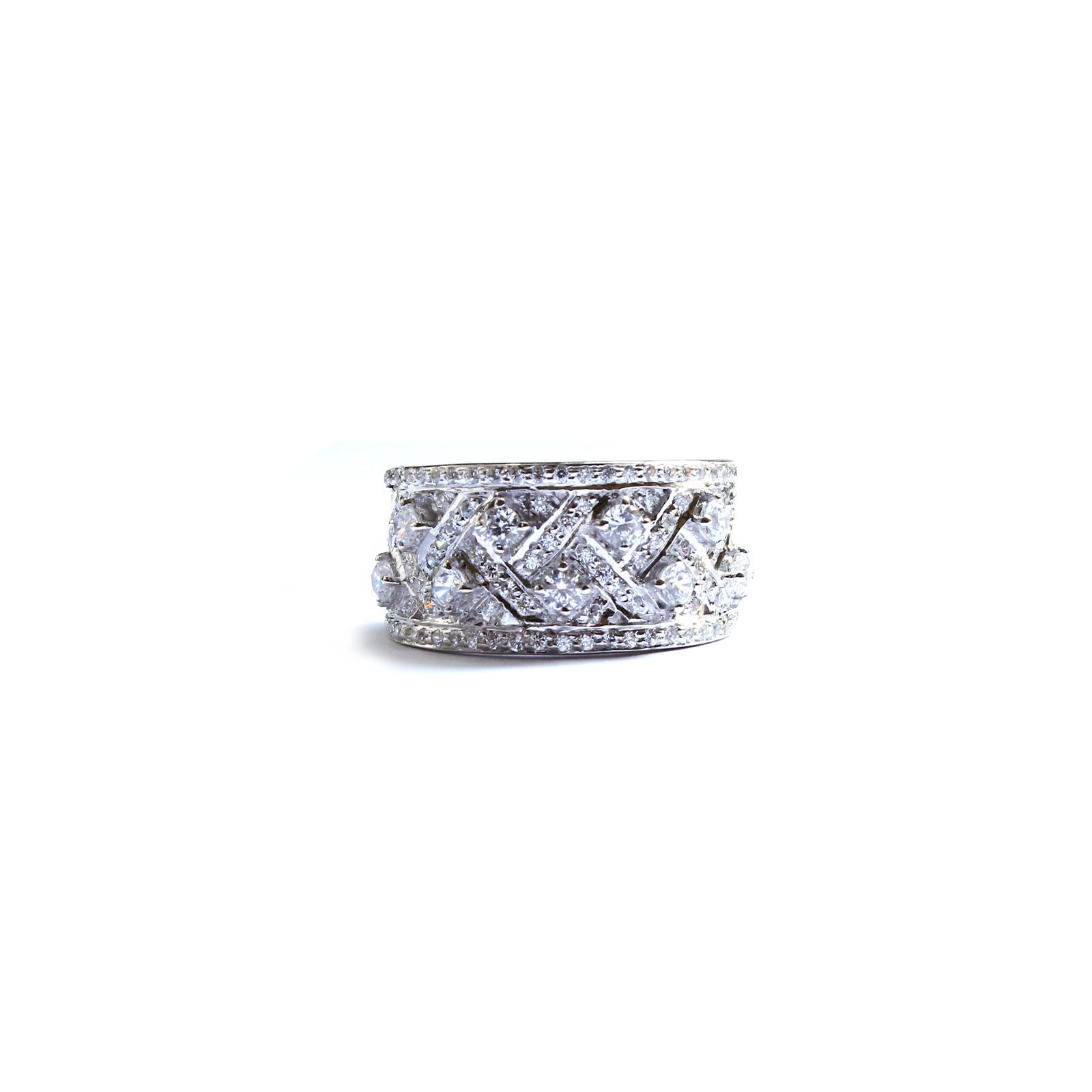 Boho 925 Sterling Silver Band Ring with Princess Cut Cubic Zirconia
