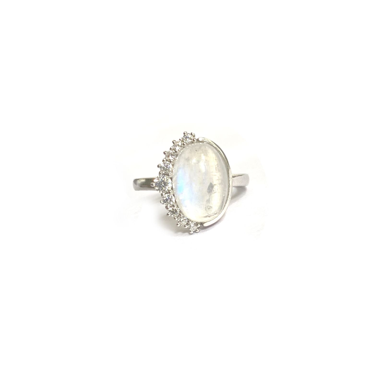 925 sterling silver rainbow moonstone oval shaped with cz ring